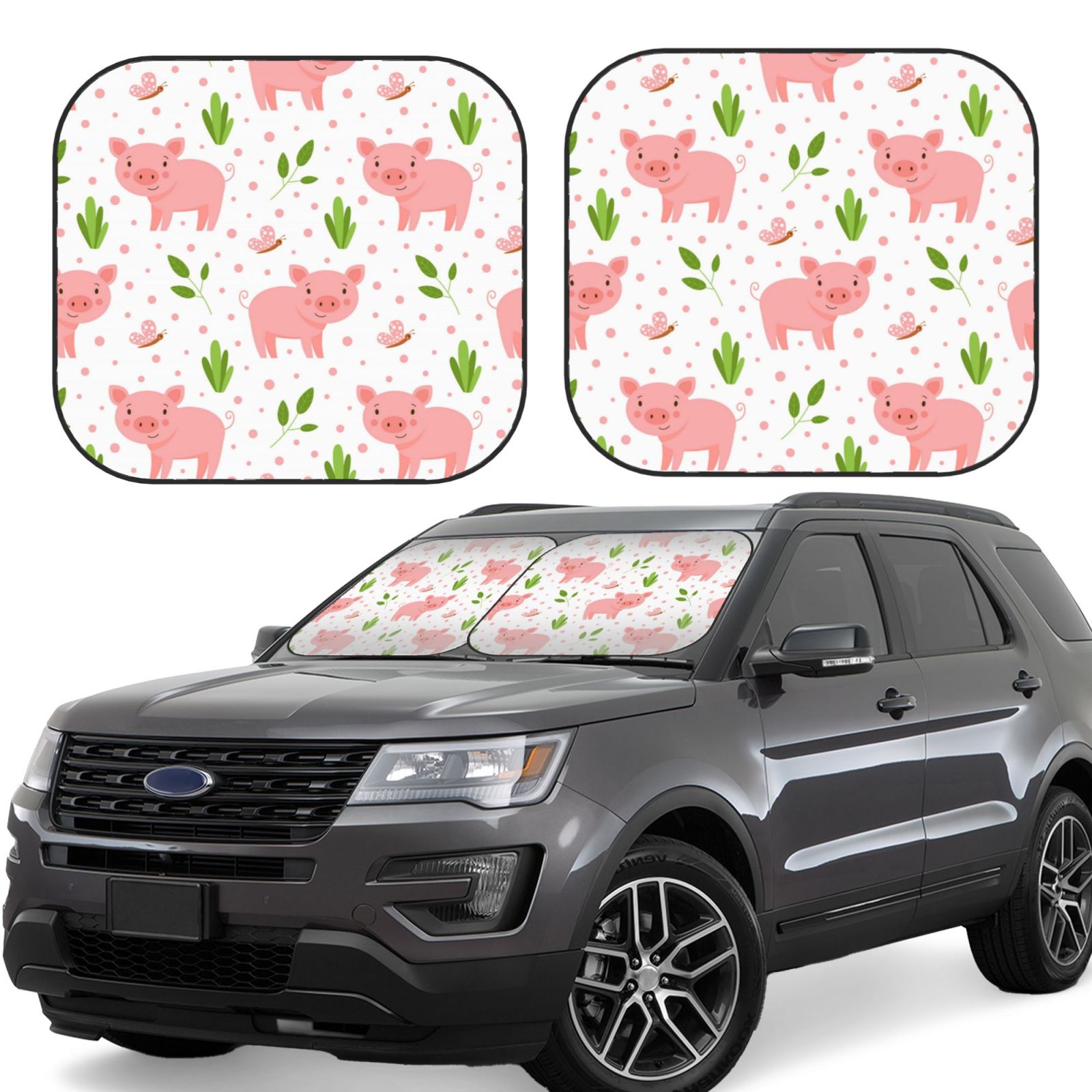 Lukts Funny Little Pigs Print 2 Piece Car Sun Shade Windshield,Foldable Car Shade Front Windshield With Keeps Your Vehicle Cool, For Most Sedans Suv And Trucks - Small