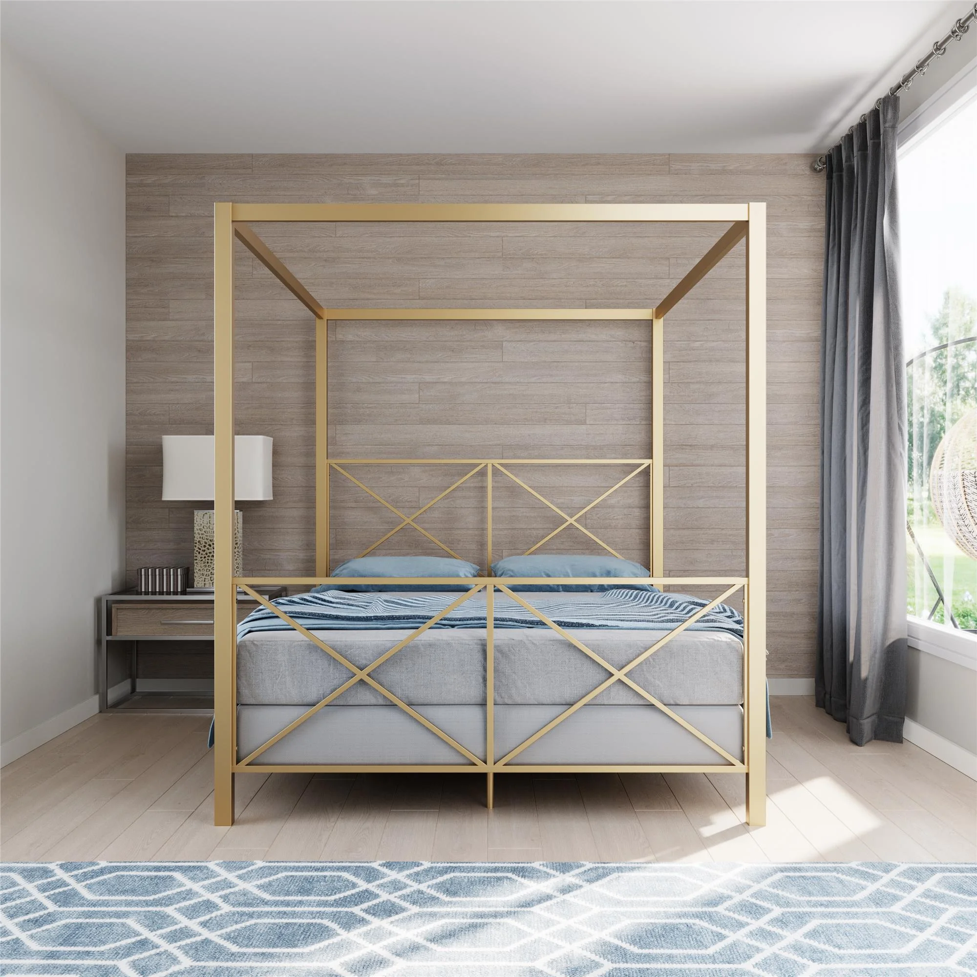 DHP Rosedale Metal Canopy Poster Bed Frame, Full, Gold