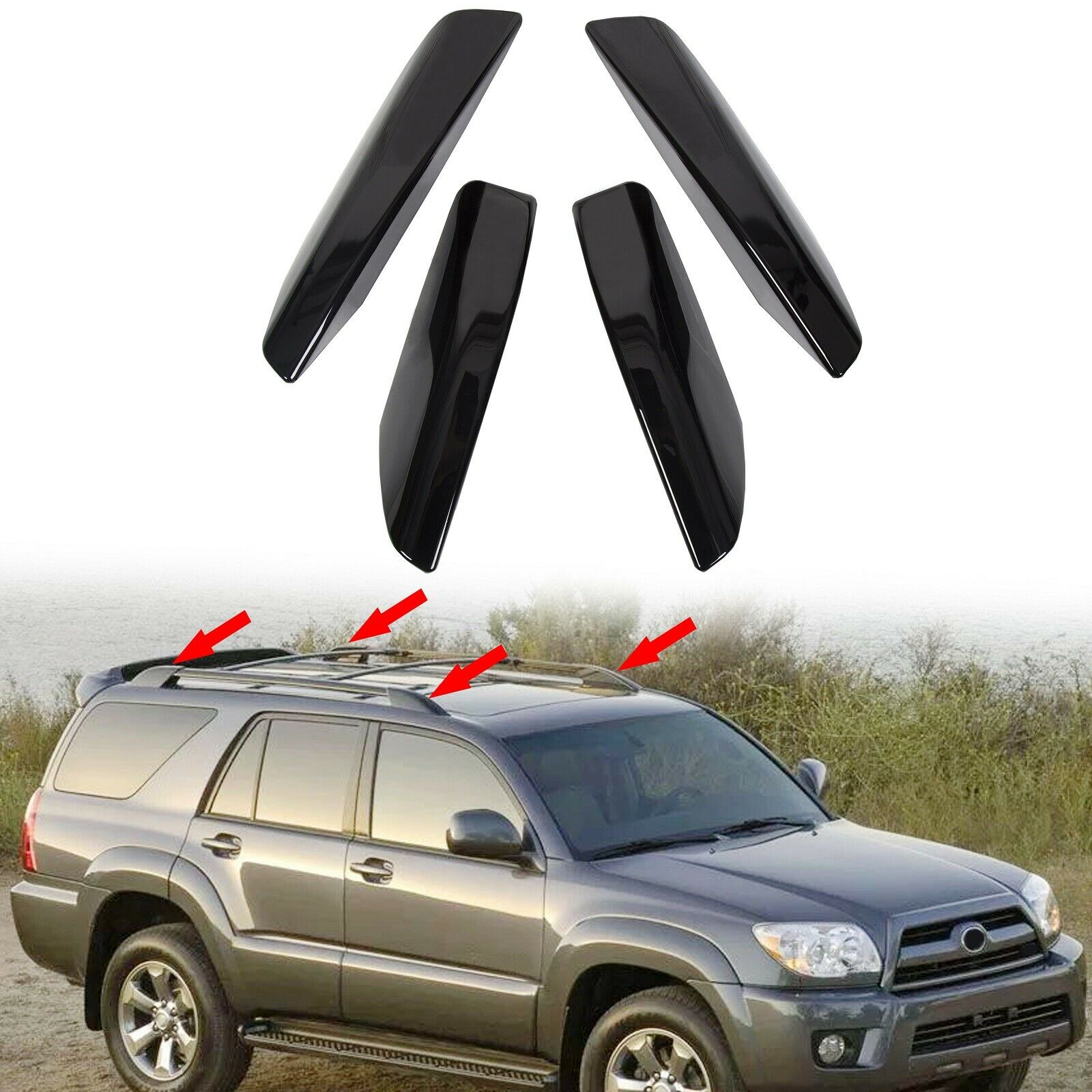4Pcs Roof Rack Rail Bar End Cover Shell For 2003-2009 4Runner Sport Utility N210