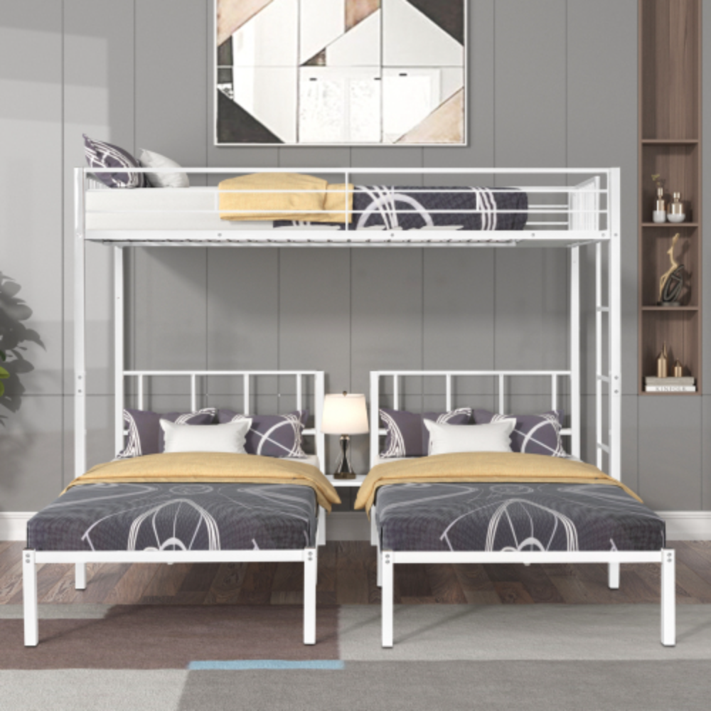Triple twin bunk bed, can be separated into 3 twin beds White + Metal