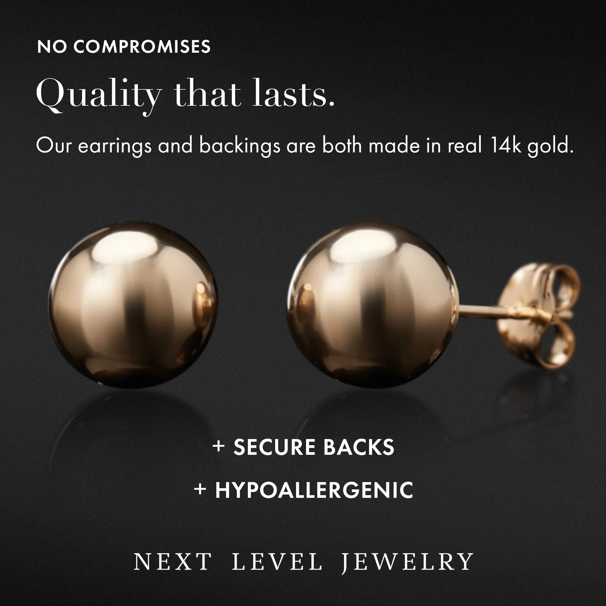14K Gold Polished Ball Gold Stud Earrings 3MM-8MM, Available in Yellow, White, & Rose, 14K Gold Earrings, Next Level Jewelry