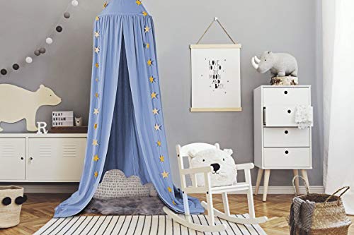 Ceekii Canopy for Girls Bed, Round Dome Hook Cotton Princess Mosquito Net Canopy Kids Bedroom Games Reading Tent Nursery Play Room Decor (Blue)