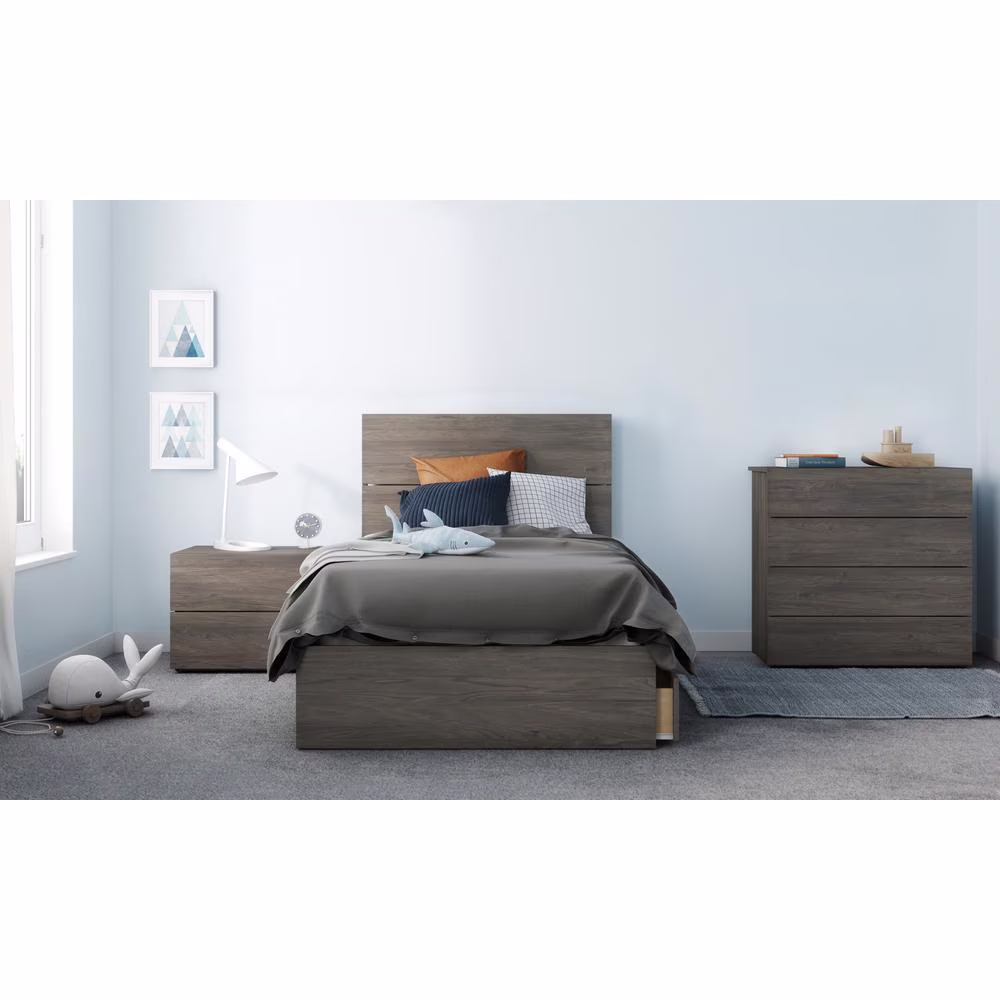 Nexera Elephant 4 Piece Twin Size Bedroom Set, Bark Grey