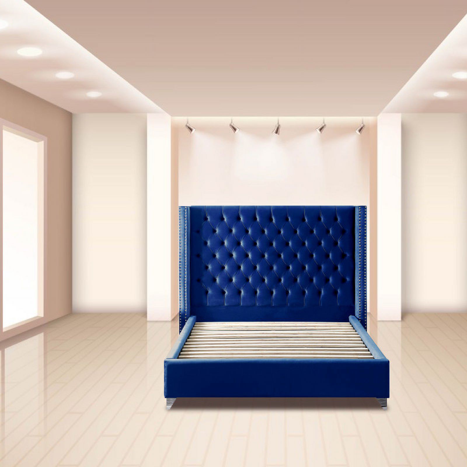 Extra tall upholstered bed Blue modern bed Velvet