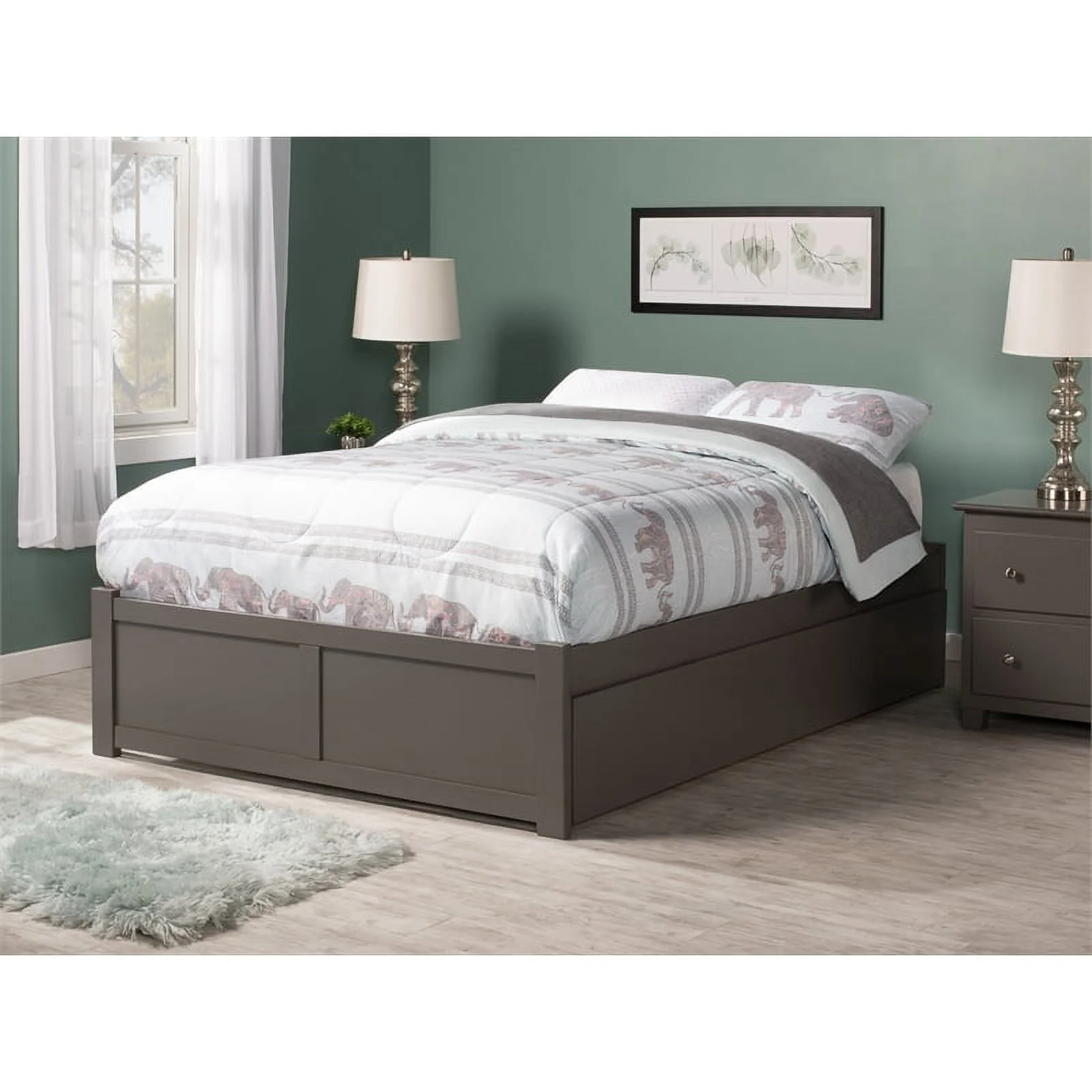 Bowery Hill Traditional Wood Full Mates Bed with Trundle in Gray