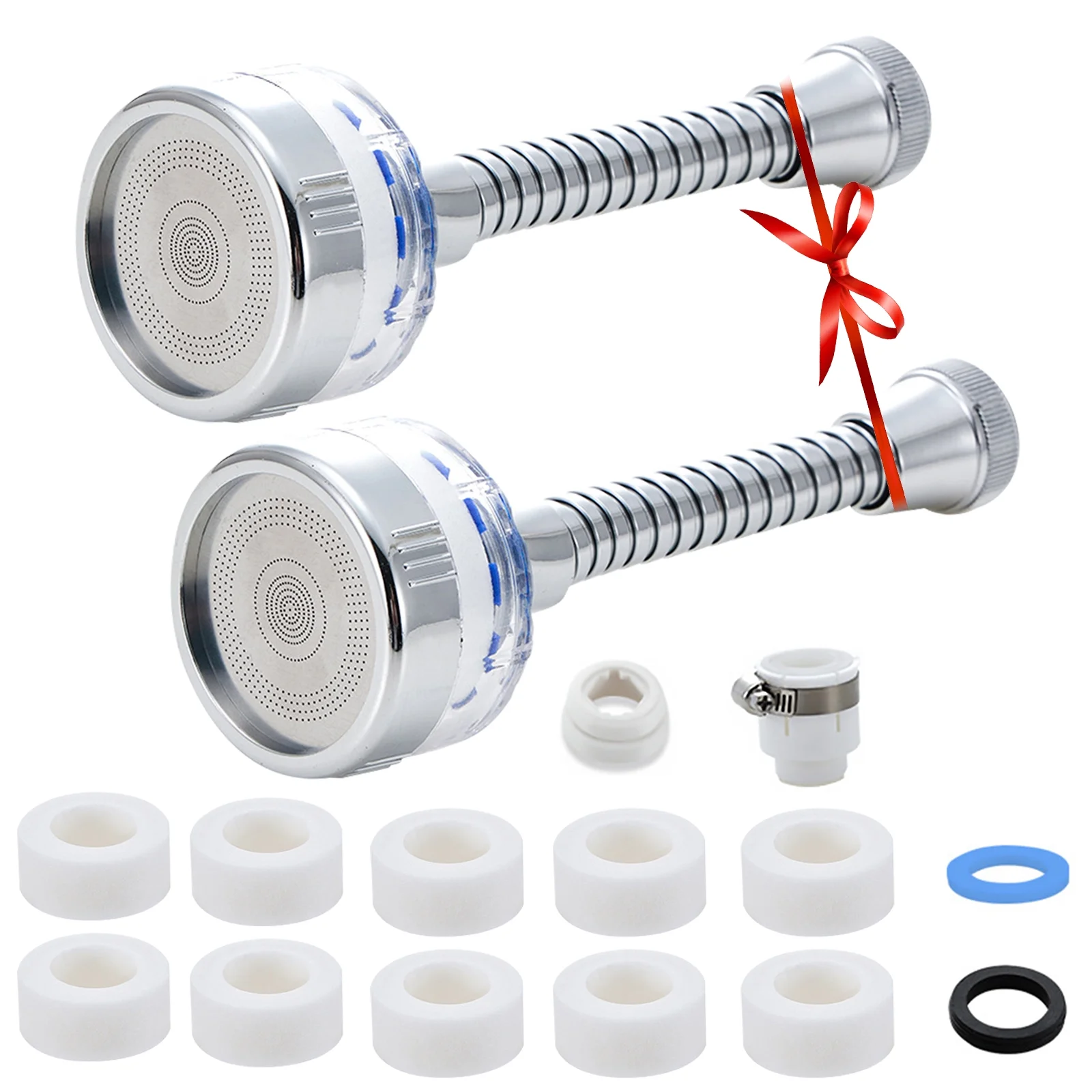 Faucet Water Filter, 360 Degree Rotating Faucet Mount Filters + Extension Hose Purifier Kitchen Tap Filtration Removes Chlorine Fluoride Heavy Metals Hard Water for Home Bathroom & Kitchen(2 Pcs).