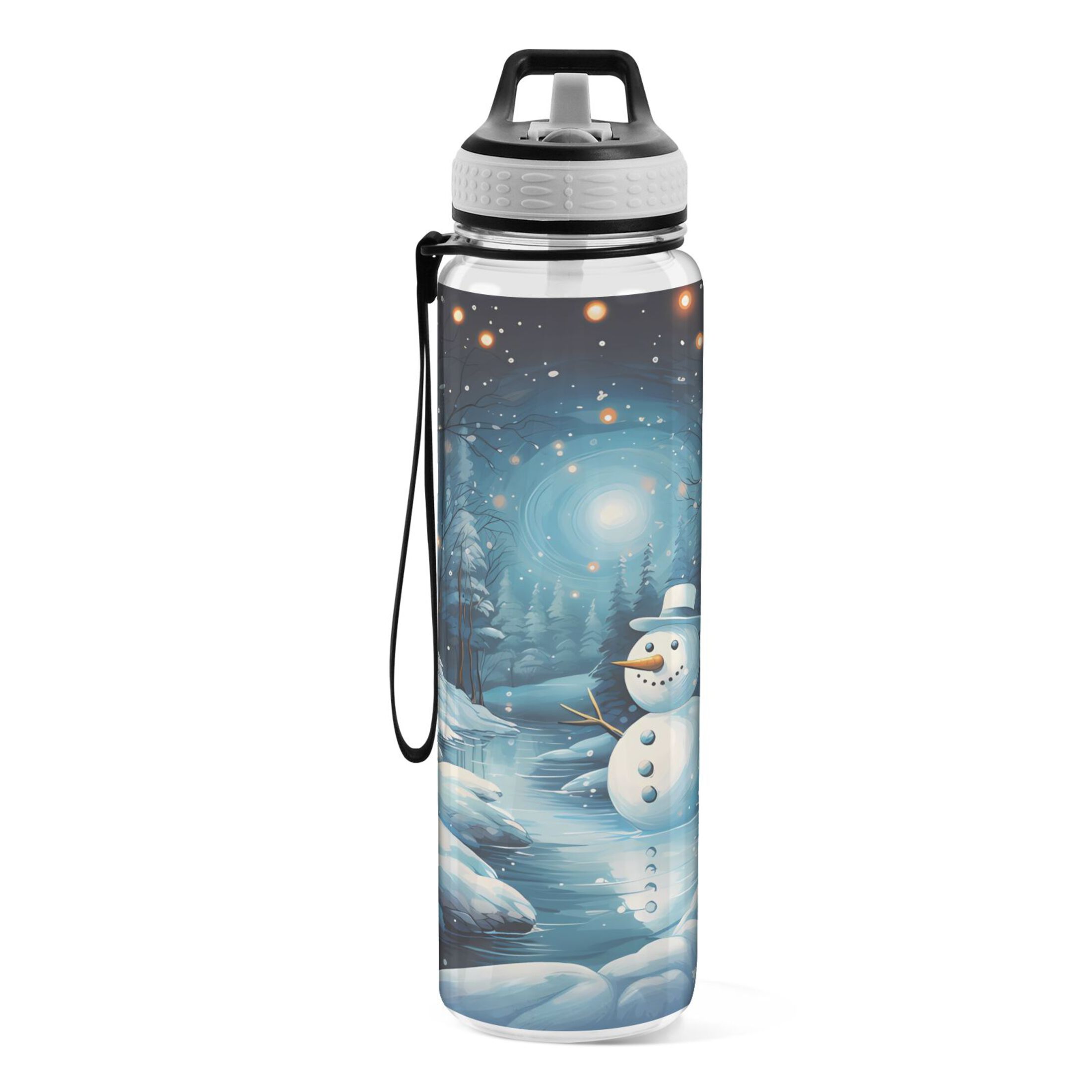 Christmas Snowman 32oz Water Bottles with Straw Tritan Leakproof Sports Bottle BPA Free Clear for Fitness Gym Swimming Cycling