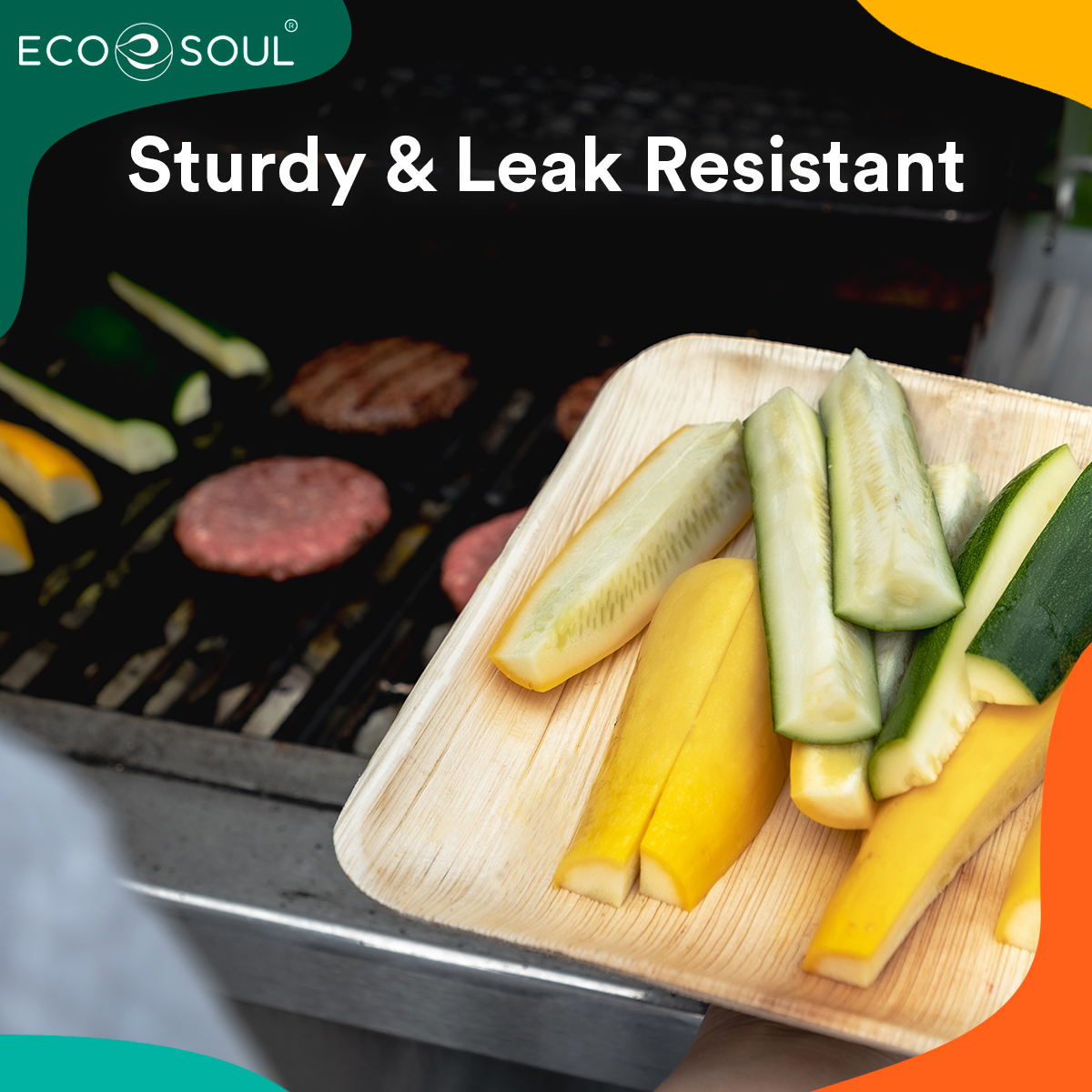 ECO SOUL 10 Inch Square Palm Leaf Plates, 20 Count