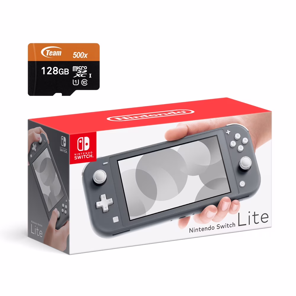 Nintendo Switch Lite Console - Gray - With 128GB Micro SD Card and Adapter
