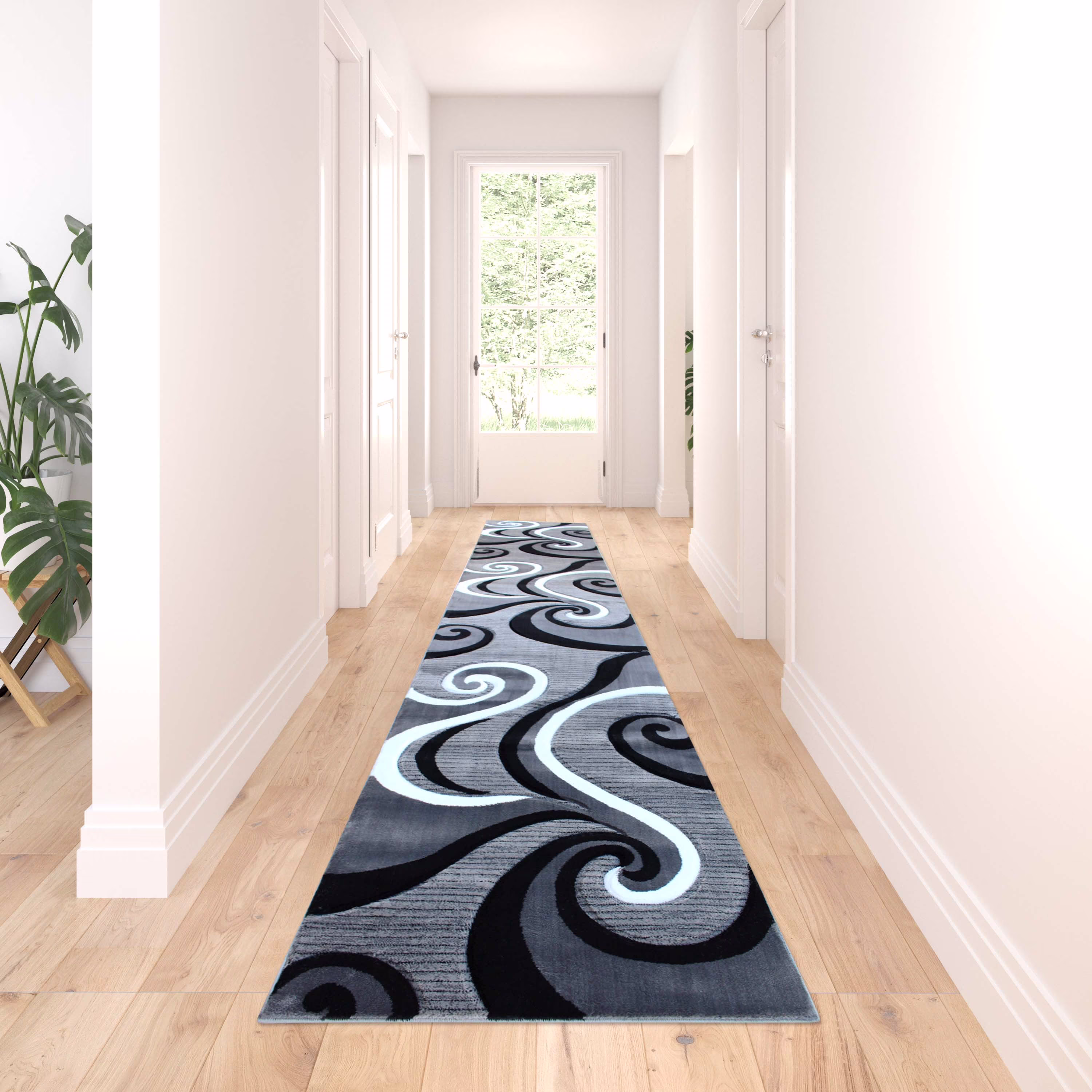 Masada Rugs High Quality Hand Carved Long Runner Area Rug Modern Contemporary Grey White Black (2 Feet 8 Inch X 15 Feet 6 Inch) Runner