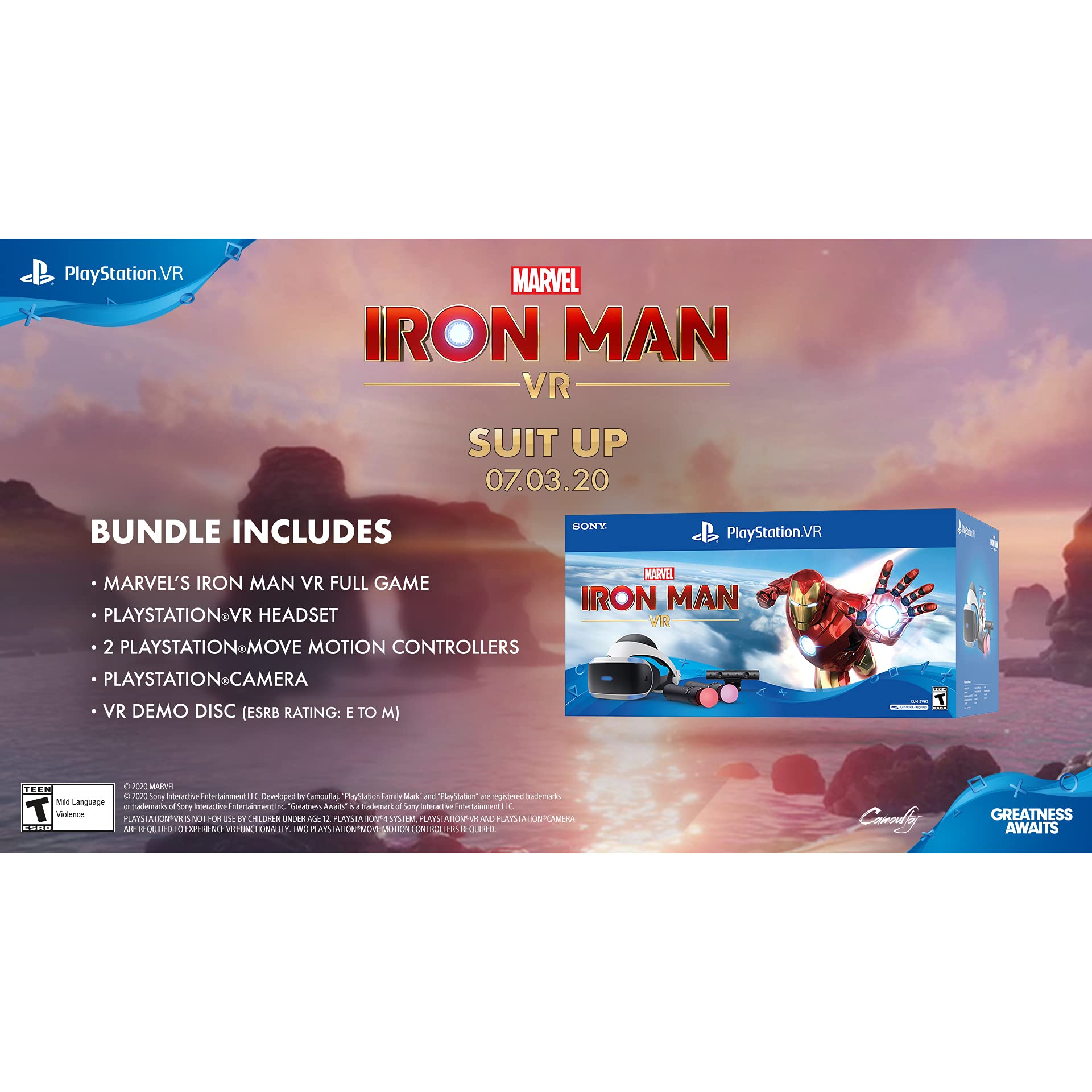 Sony Playstation VR Marvel's Iron Man VR Bundle: Playstation VR Headset, Camera, 2 Move Motion Controllers, Marvel's Iron Man VR Digital Code for PS4 PS5