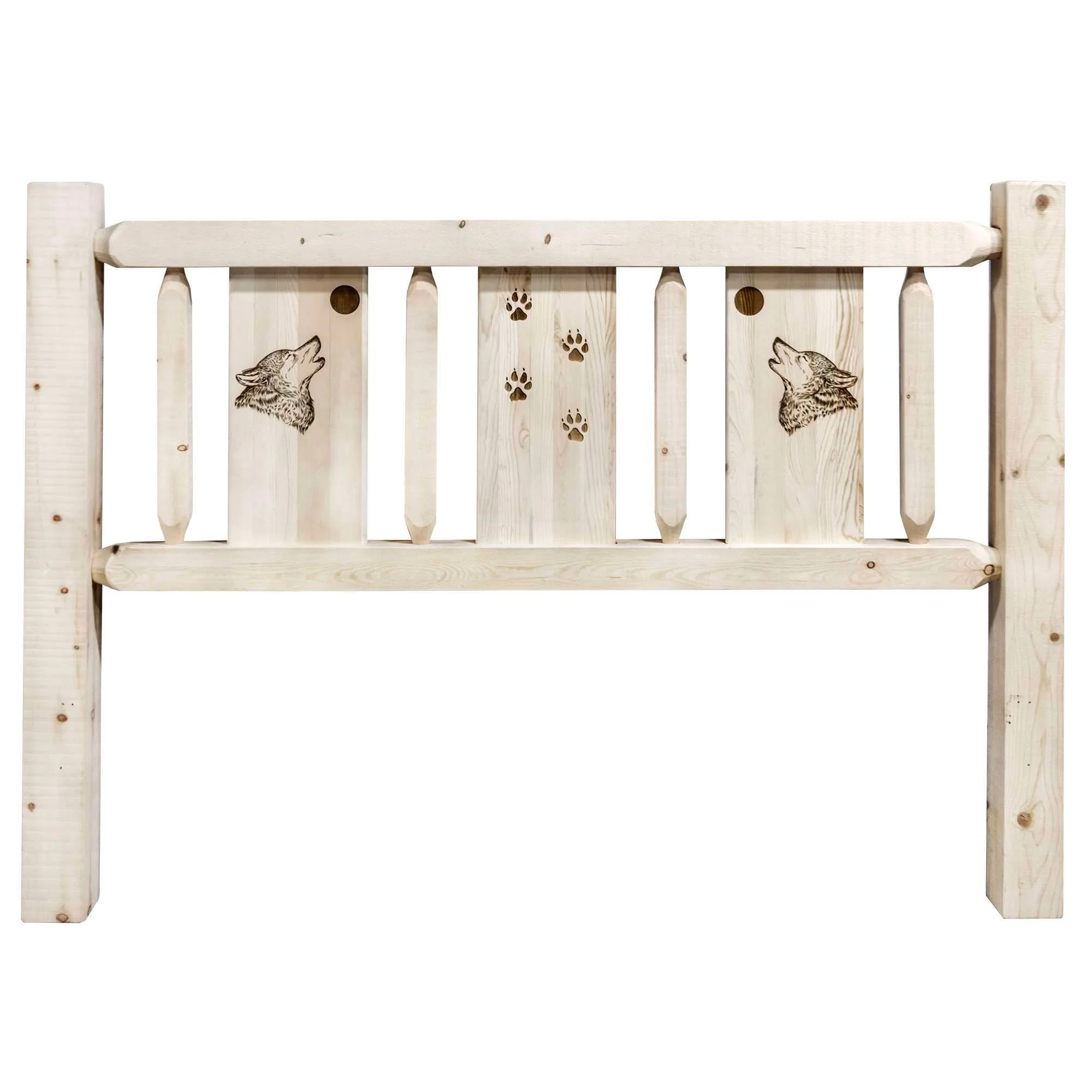 Homestead Collection Twin Headboard w/ Laser Engraved Wolf Design, Ready to Finish