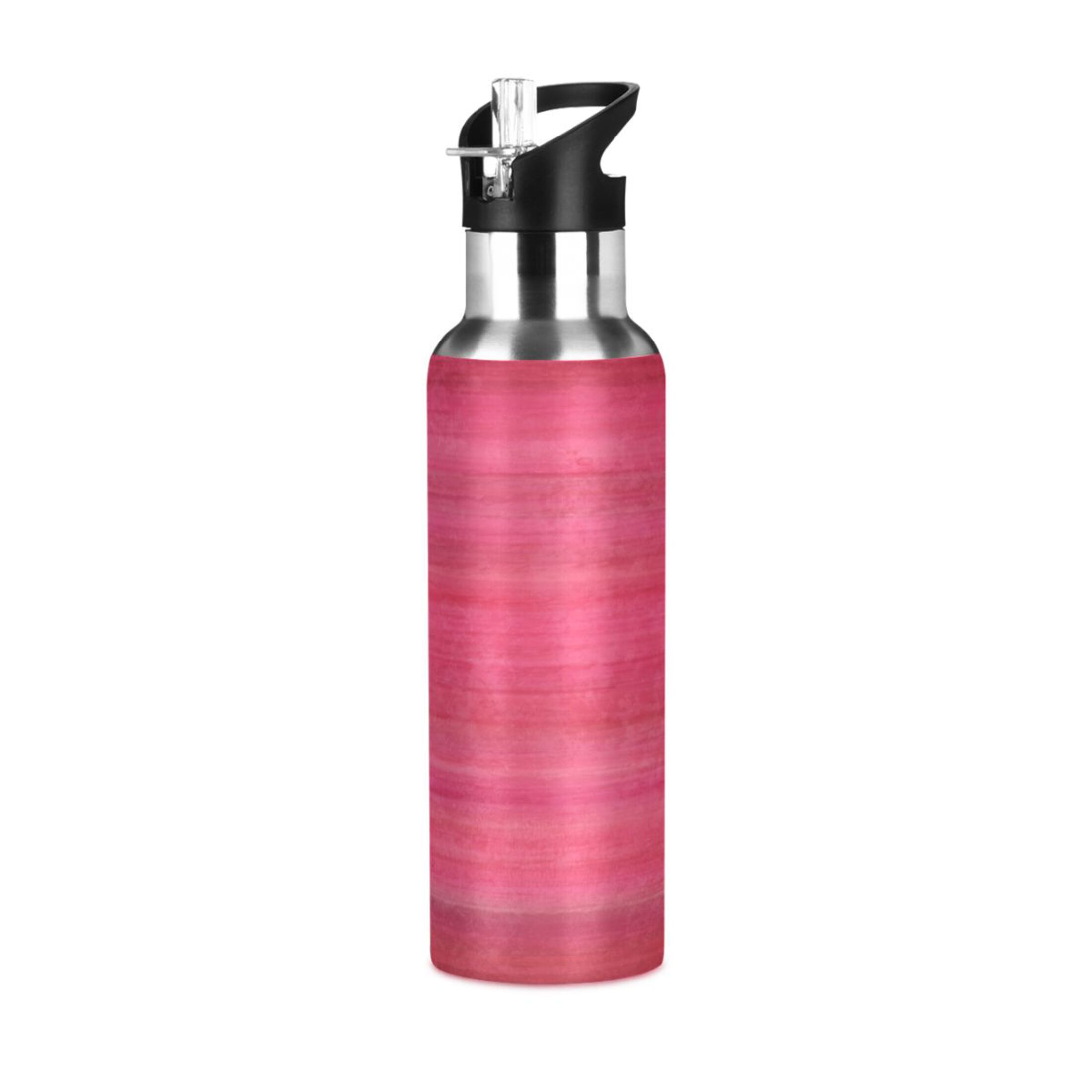 Stainless Steel Water Bottle Hot Pink Stripy Grunge with Straw Lid Vacuum Insulated Leak Proof Flask Jug for Gym Travel Sports Cycling Outdoor 20 OZ