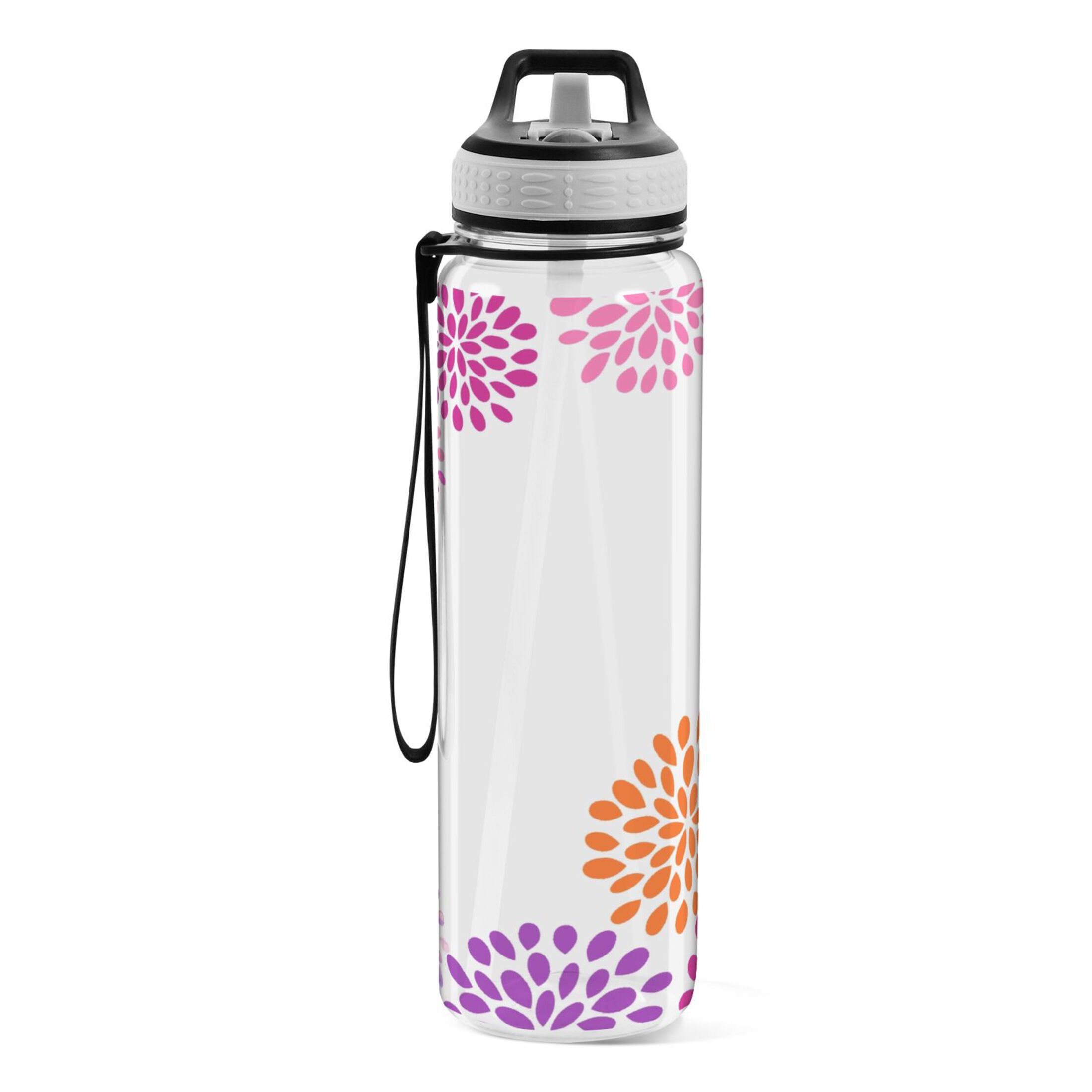 Autumn Chrysanthemum Colorful Retro 32oz Water Bottles with Straw Tritan Leakproof Sports Bottle BPA Free Clear for Fitness Gym Swimming Cycling