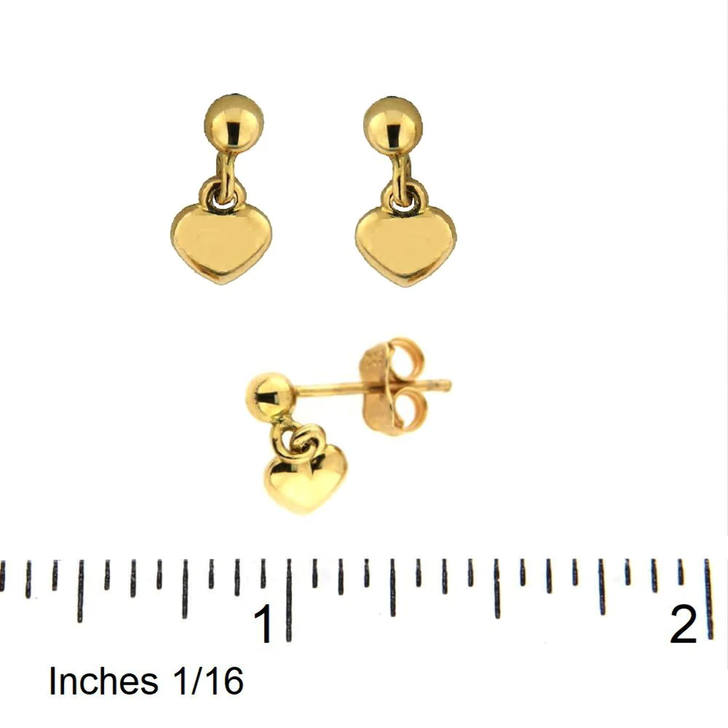 18K Yellow Gold Heart Dangle Earrings (10mm X 5mm)