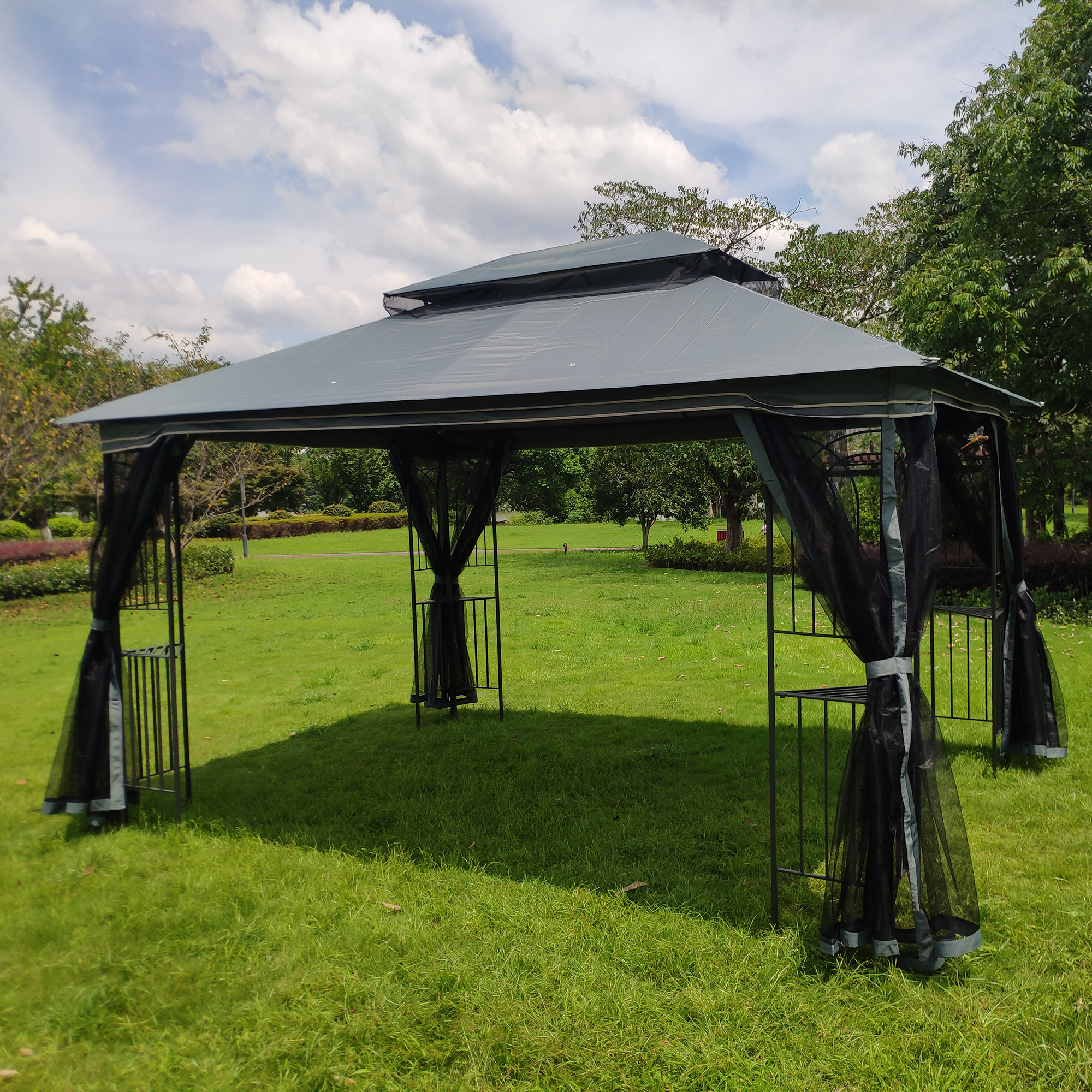 13x10 Outdoor Patio Gazebo Canopy Tent With Ventilated Double Roof And Mosquito net(Detachable Mesh Screen On All Sides),Suitable for Lawn, Garden, Backyard and Deck,Gray