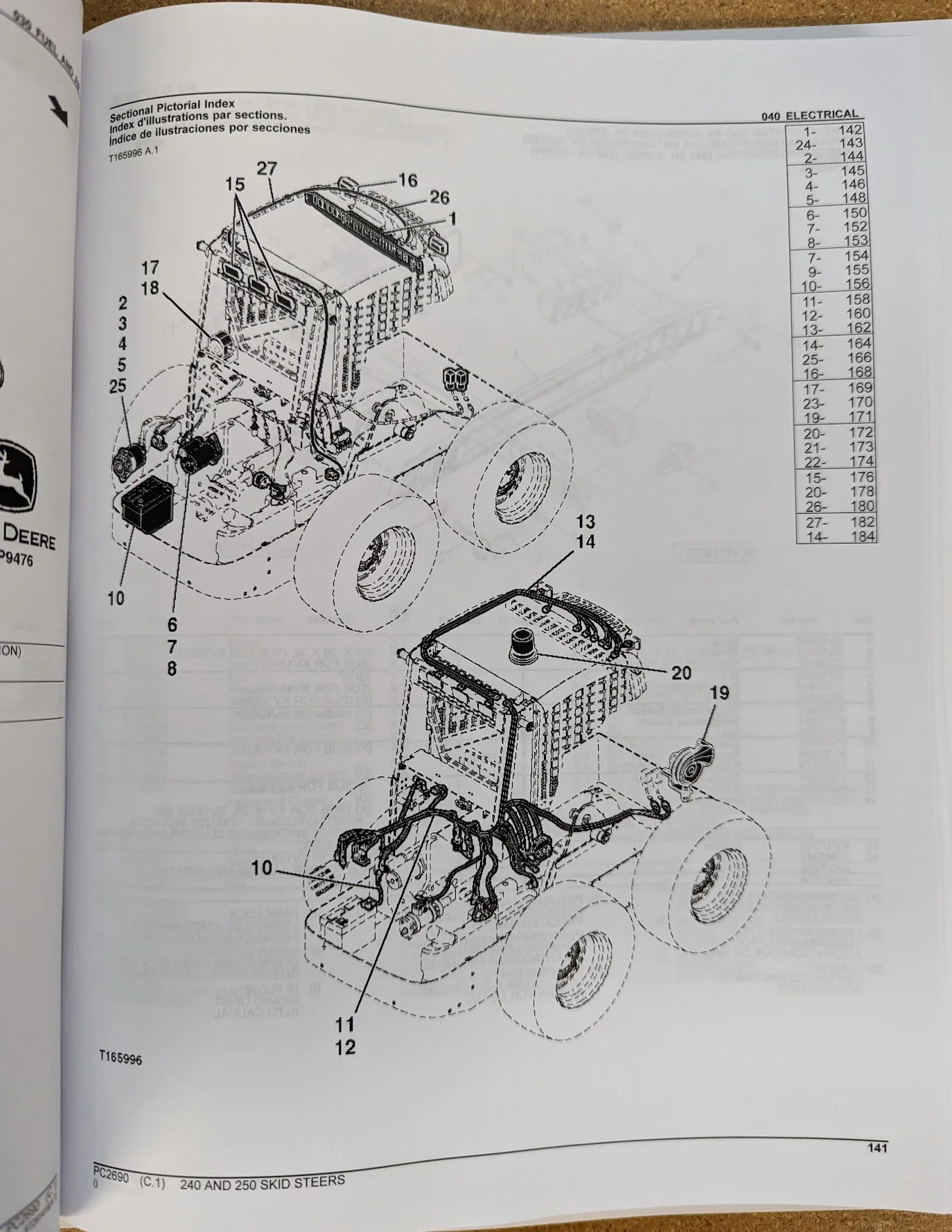 John Deere 240 & 250 Skid Steer   Parts Catalog - Part Number # PC2690