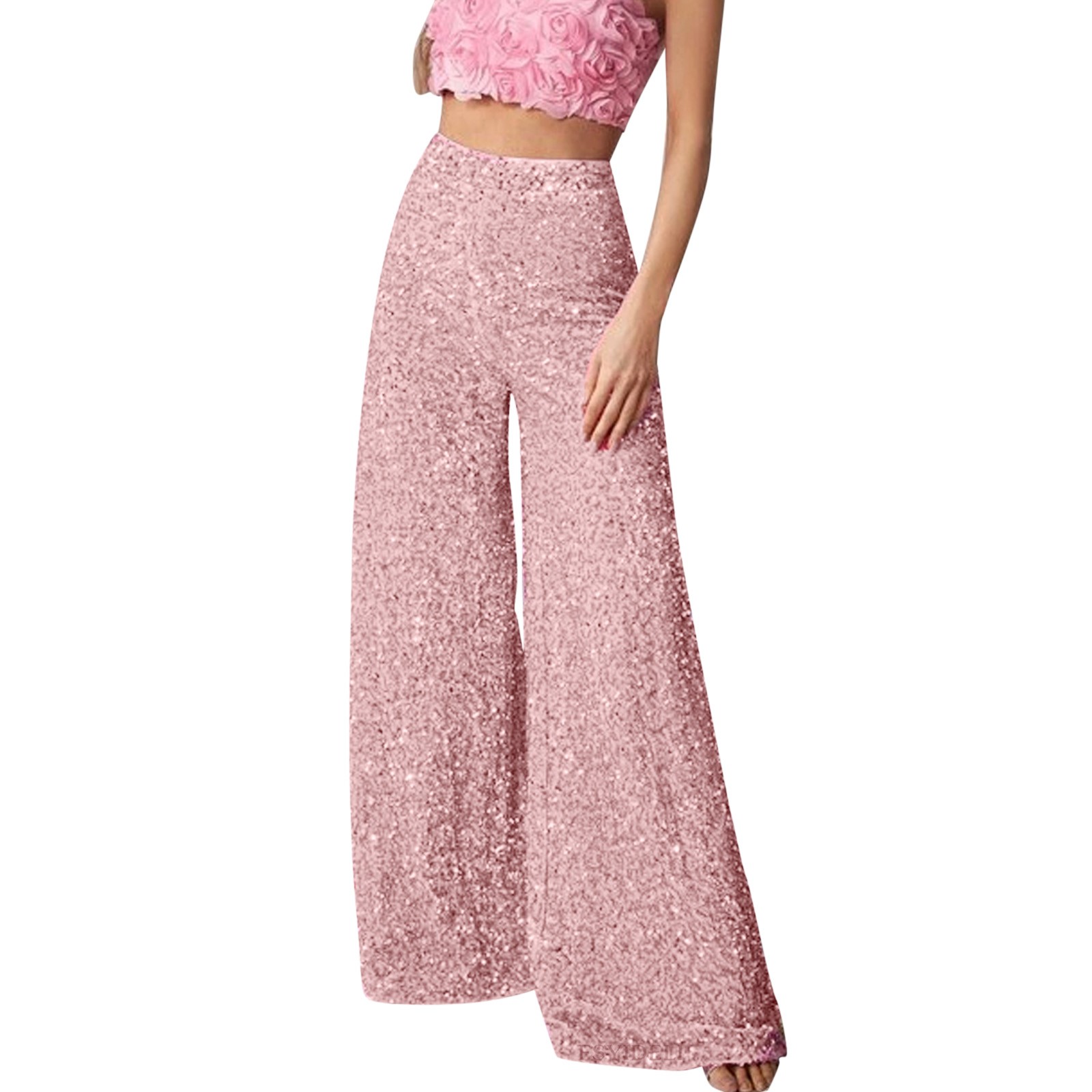PMUYBHF Loose Pants for Women High Waist Plus Size Christmas in July Yoga Pants Flare Plus Women's Fashion Autumn and Winter Casual Pure Color Sequins High Waist Wide Leg Trousers