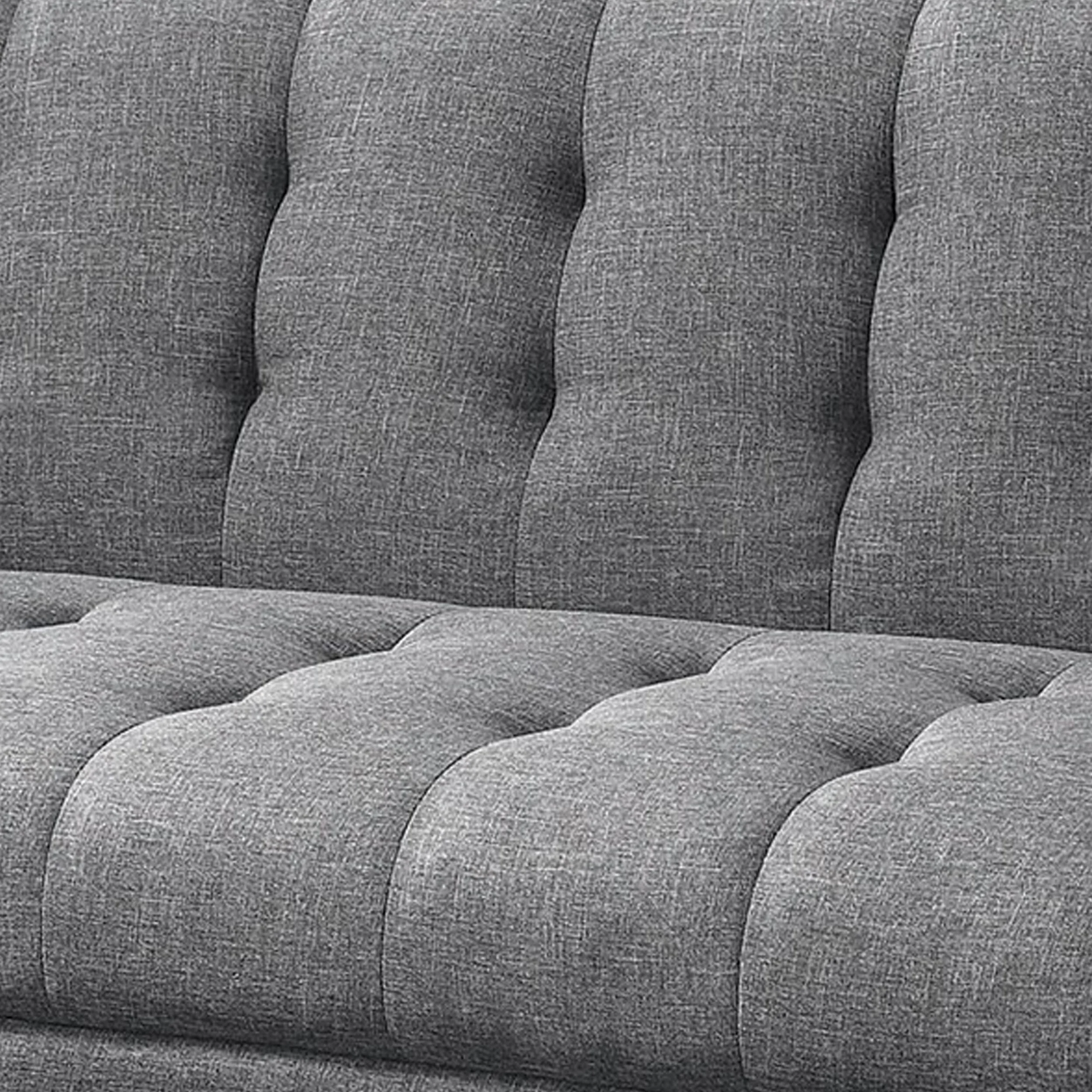 74 Inch Sofa Bed, Tufted Gray Linen Like Fabric, Track Arms, Hardwood Frame