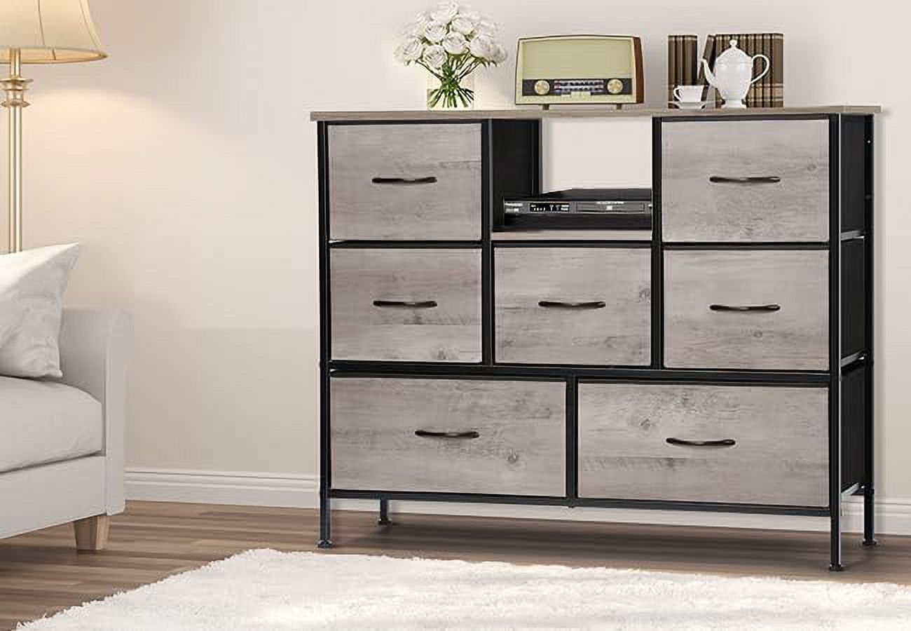FJU Dresser TV Stand, Grey Entertainment Center with Storage Fabric Drawers for 55