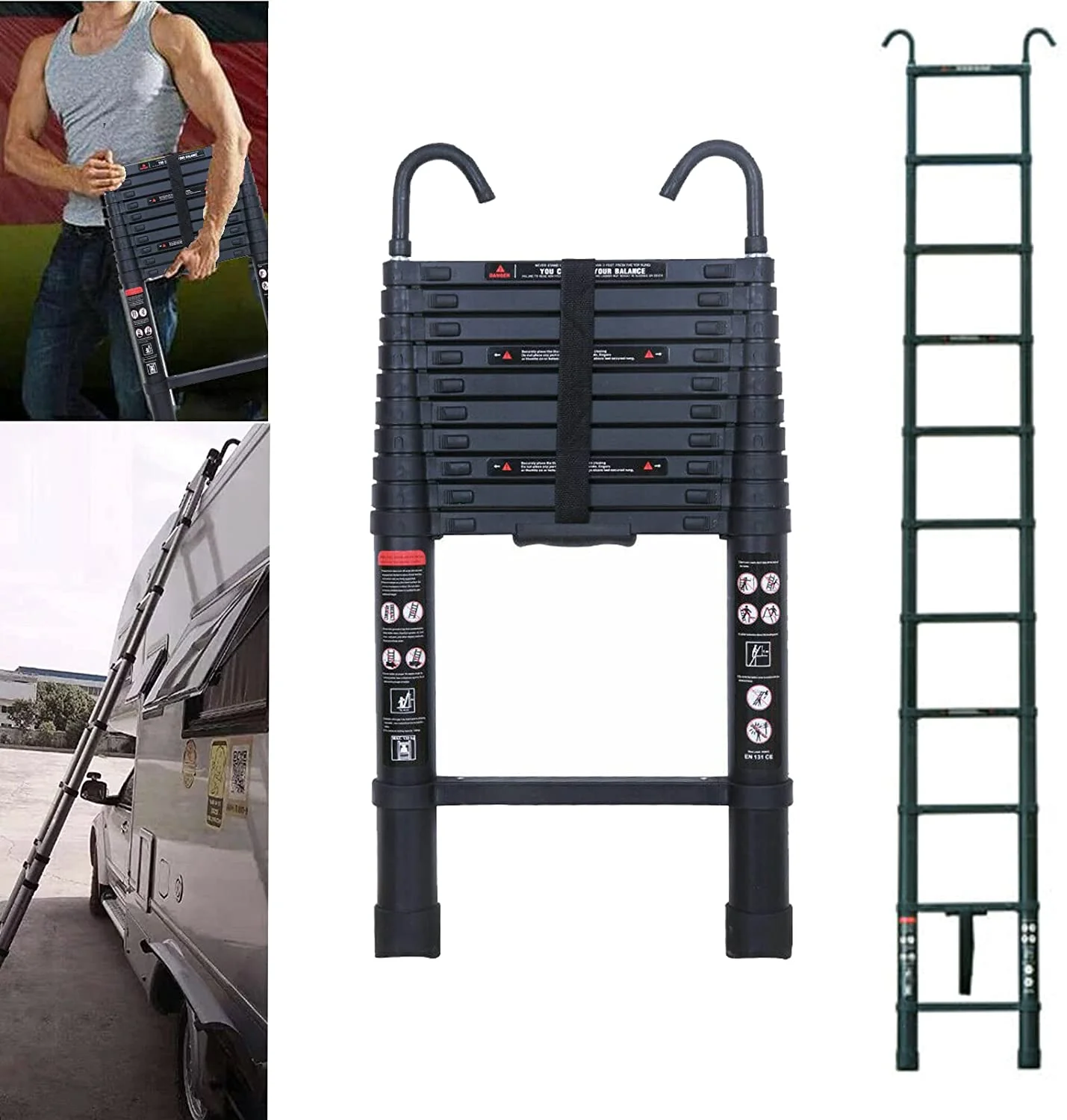 Dayplus 3.2M/10.5Ft Folding Aluminum Telescopic Extension Ladder Step with Hook