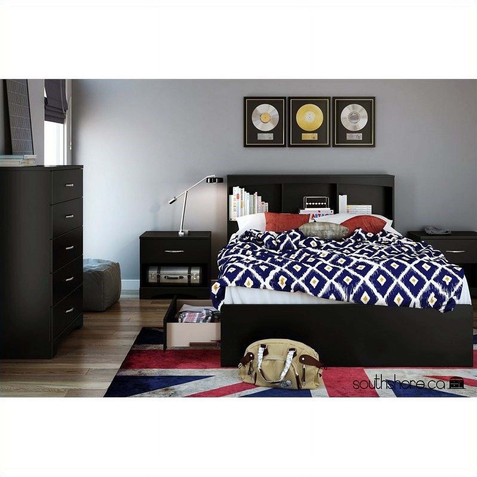 Home Square 2-Piece Set with Full Mates Bed & Bookcase Headboard in Pure Black
