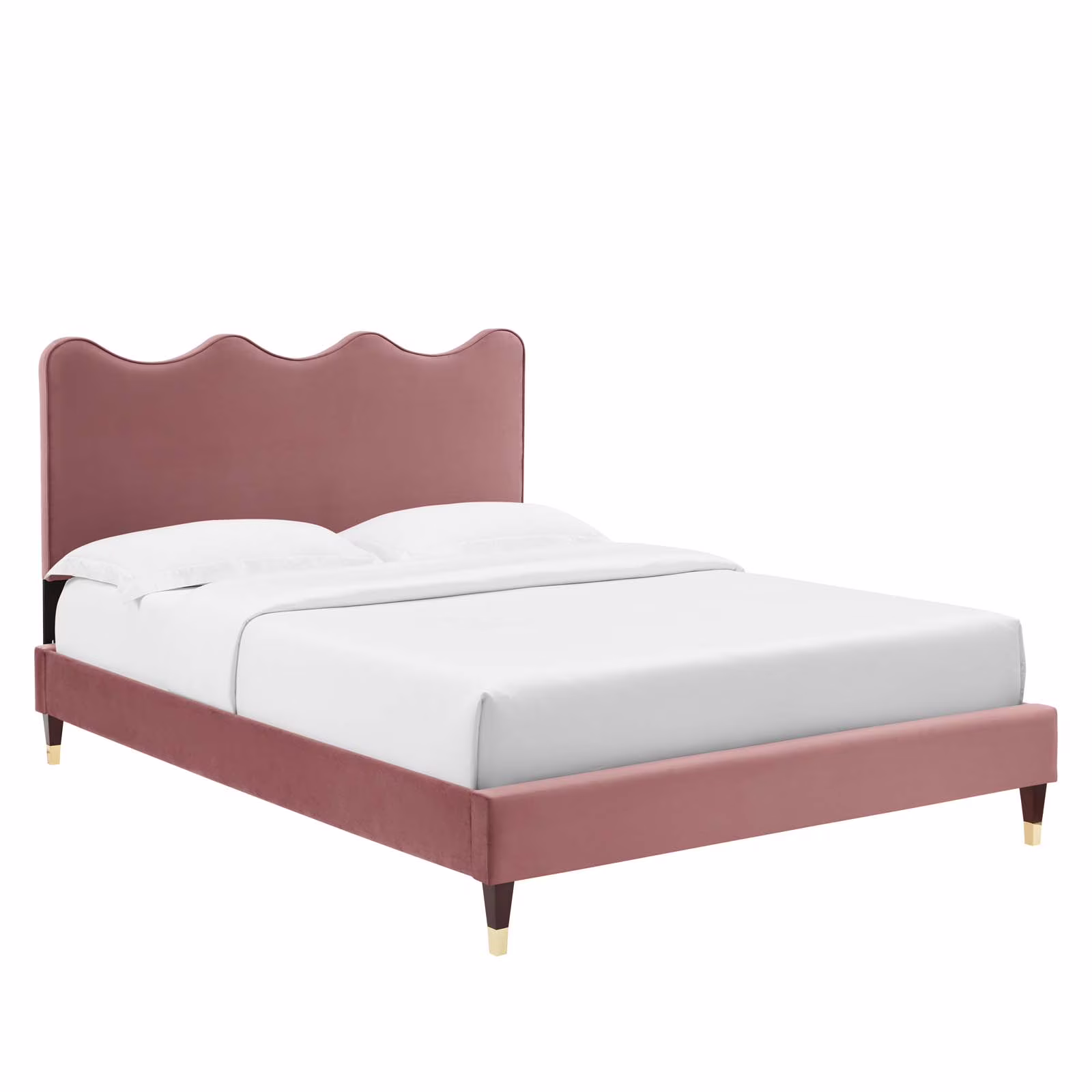 Modway Current Modern Style Velvet Queen Platform Bed in Dusty Rose Pink