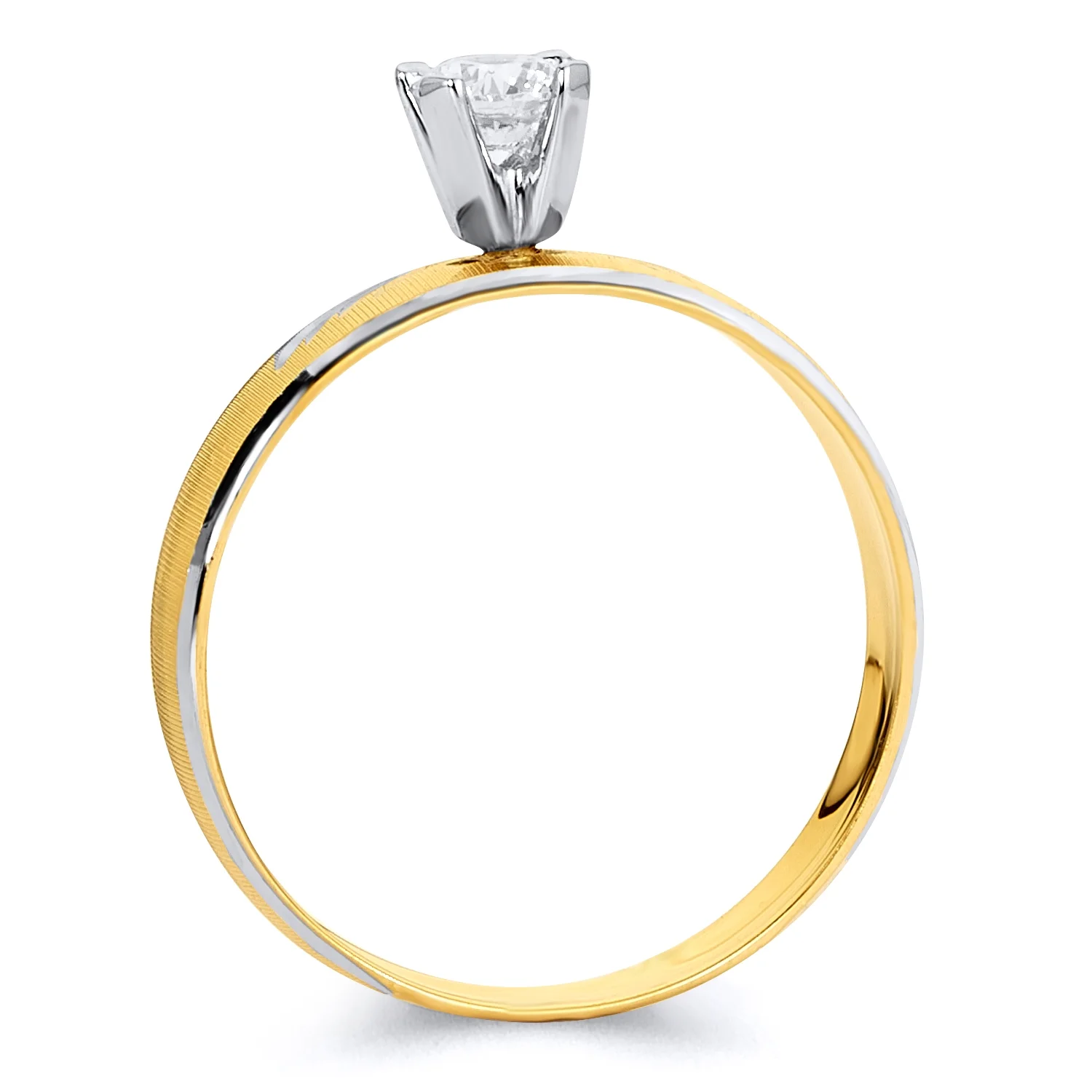 Wellingsale Ladies Solid 14k Two 2 Tone White and Yellow Gold Polished Diamond Cut CZ Cubic Zirconia Engagement Ring + Wedding Band Bridal Set - Size 4