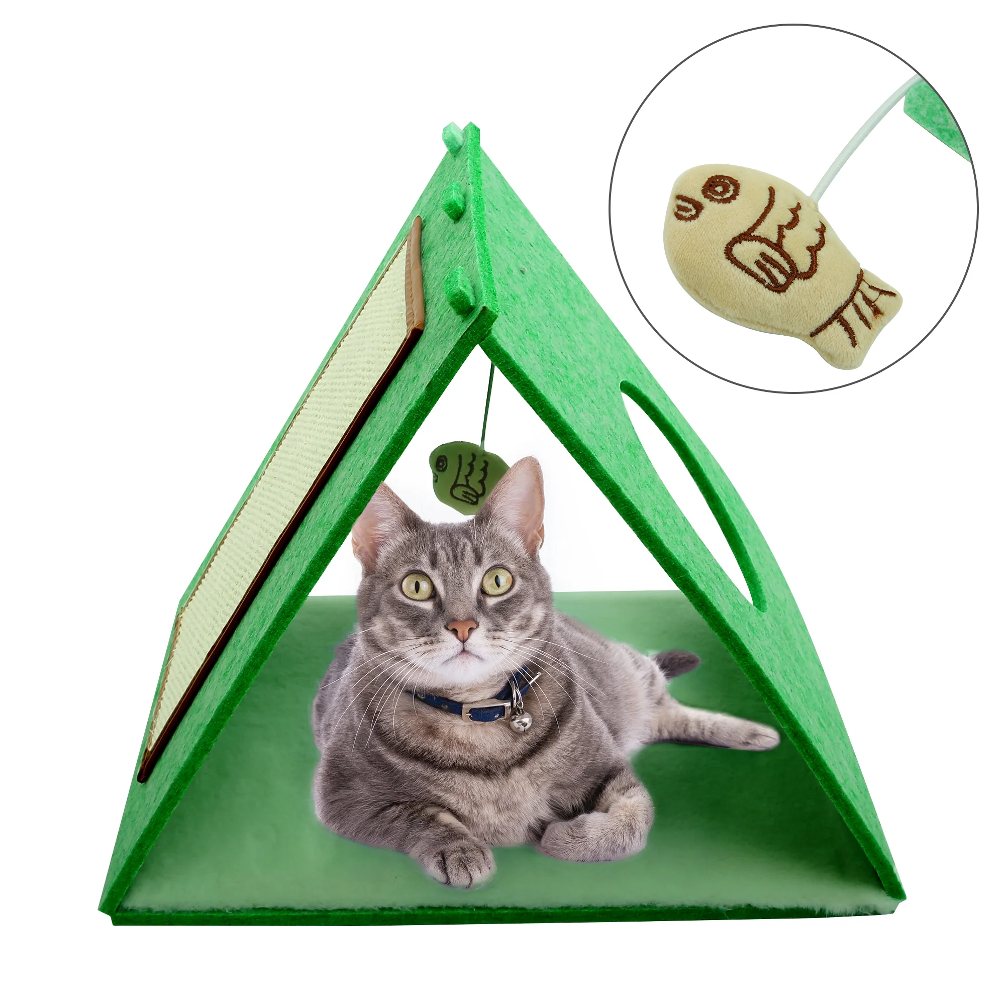 PUMYPOREITY Cat Scratching Pad, Cat Scratcher Toy, Triangle Cat Scratching Post with Hanging Plush Toy, Pet Cave Nest Indoor