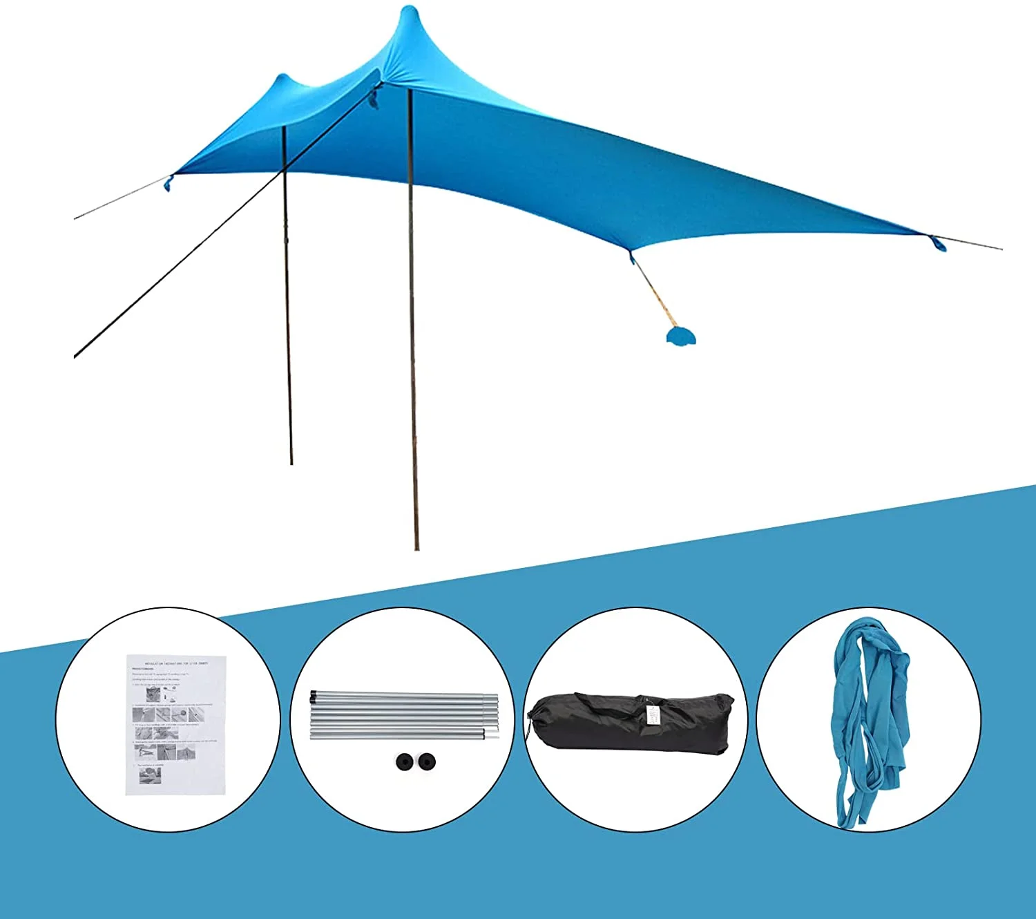 Miumaeov 10FT Beach Shade Tent Sunshade Family Tent Shelter Canopy Awning UV Blue