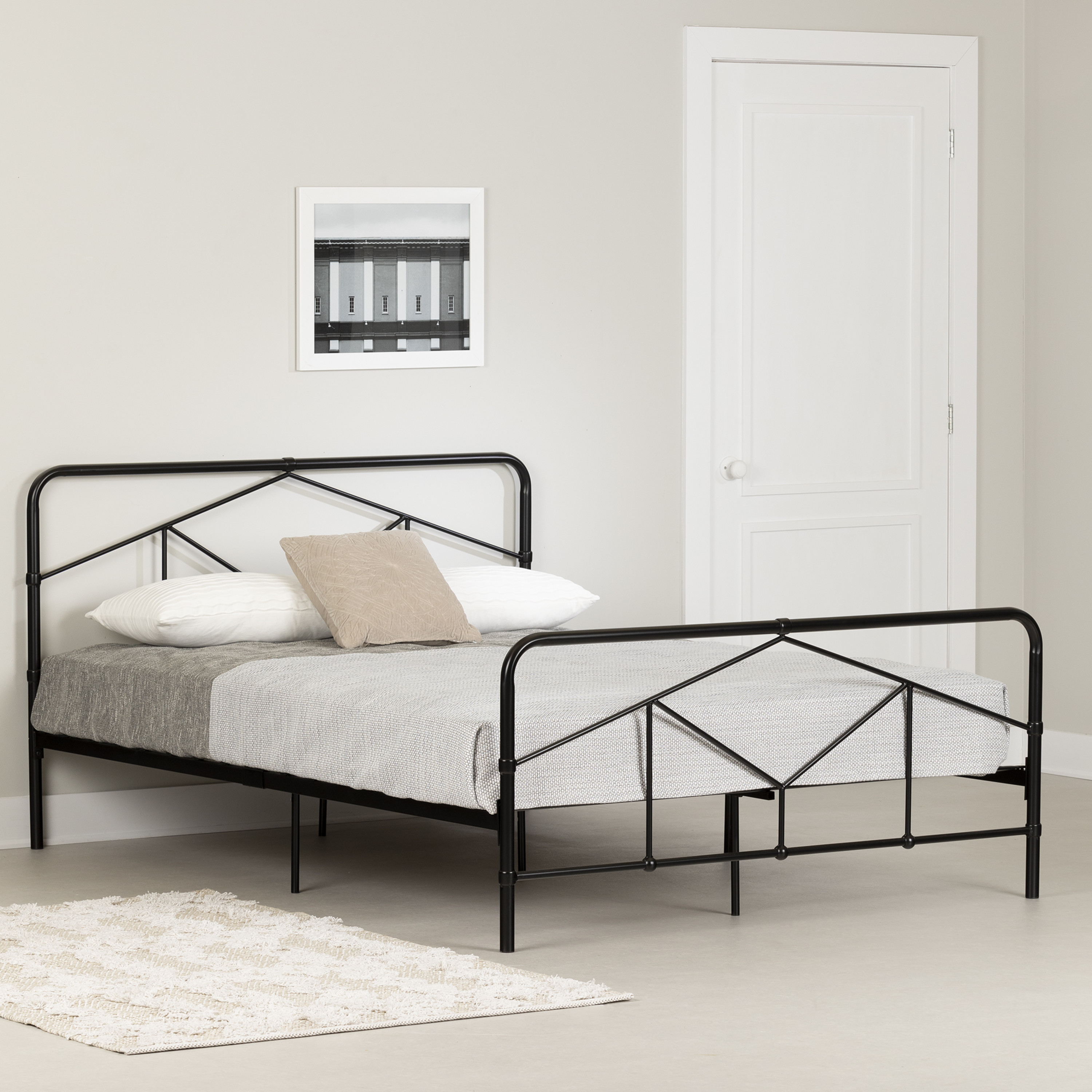 South Shore Londen Queen Geometric Metal Platform Bed Matte Black