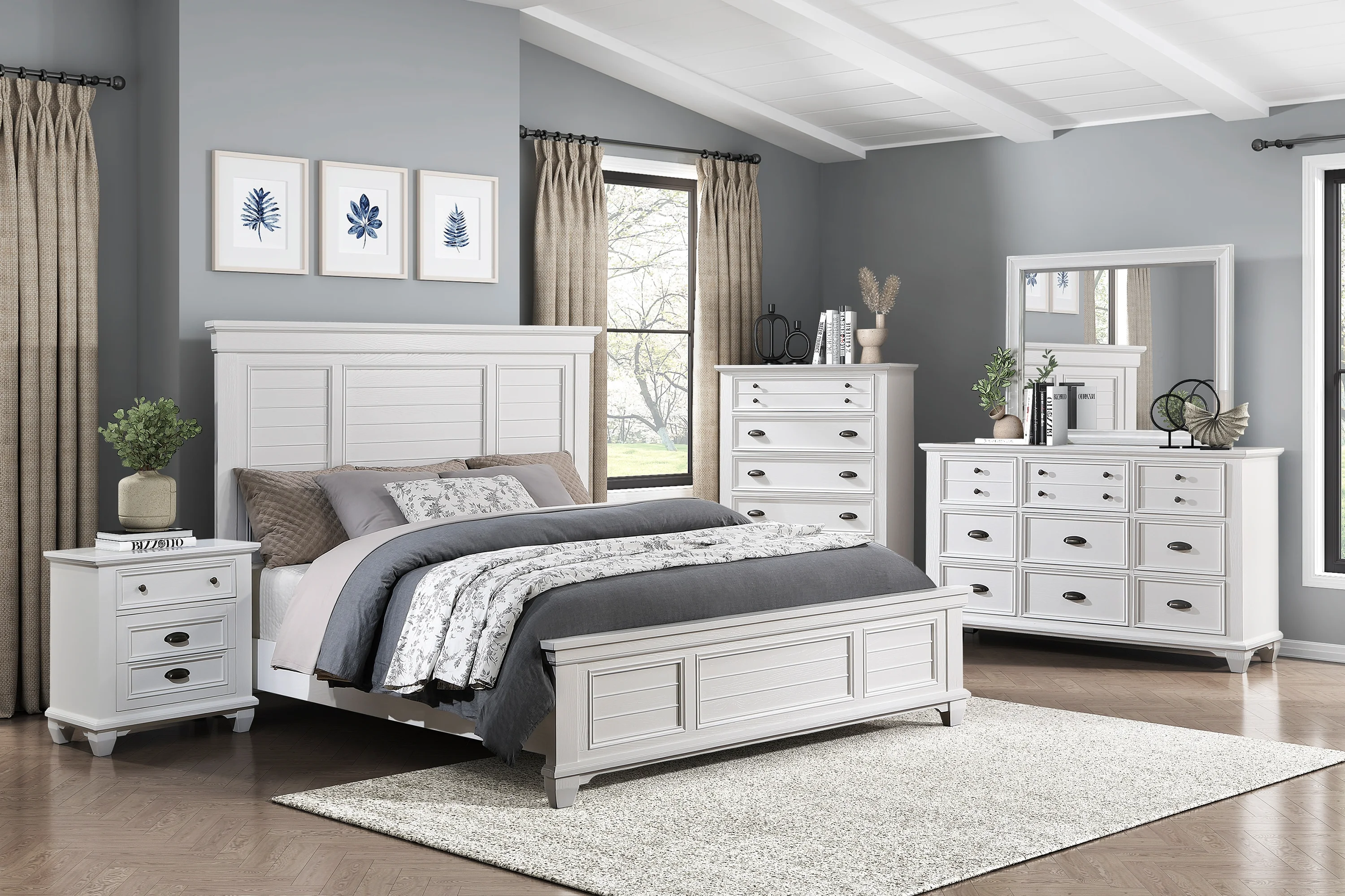 White Finish 1pc Dresser of 9x Drawers Traditional Framing Wooden Bedroom Furniture