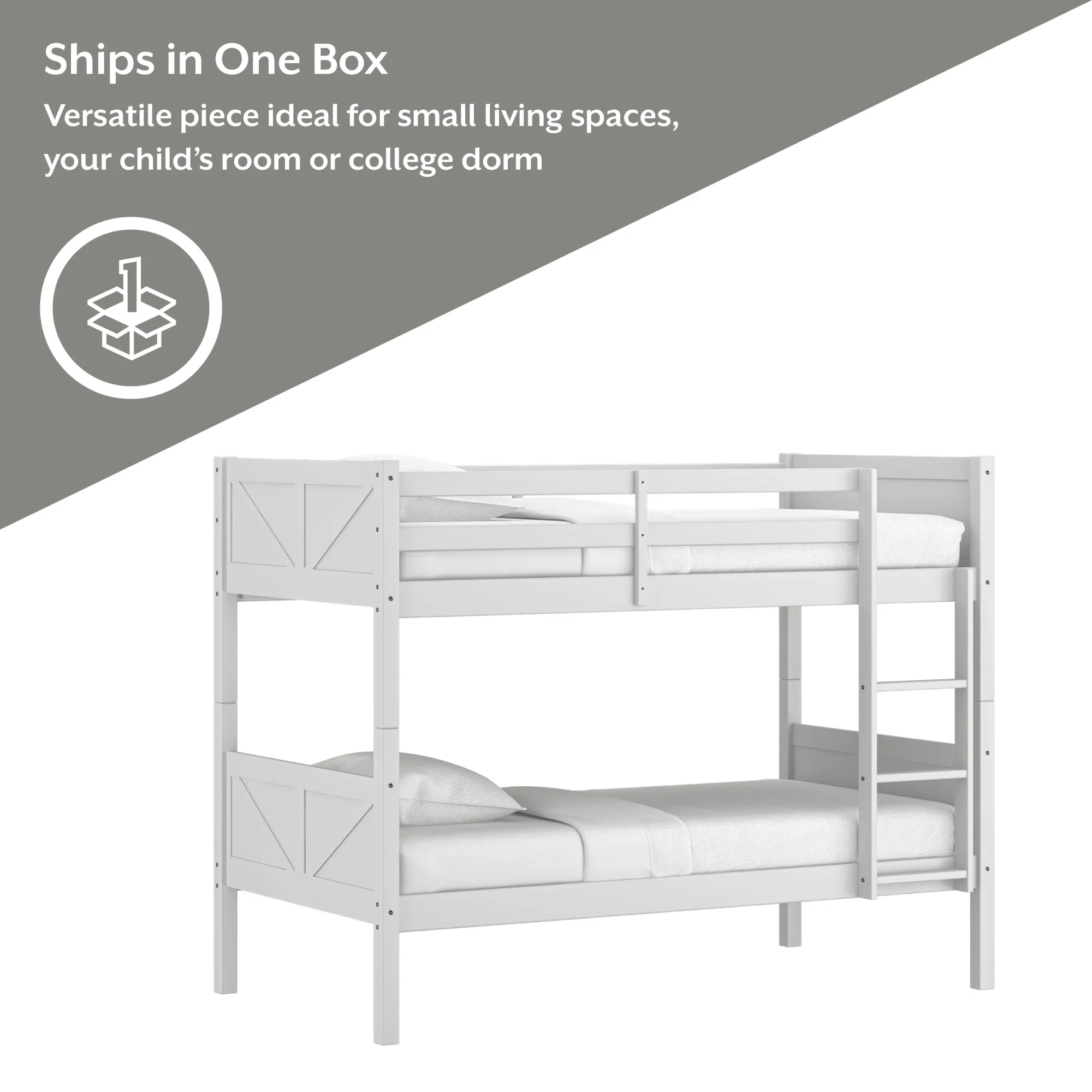 Rae Wood Twin over Twin Bunk Bed, White, by Hillsdale Living Essentials