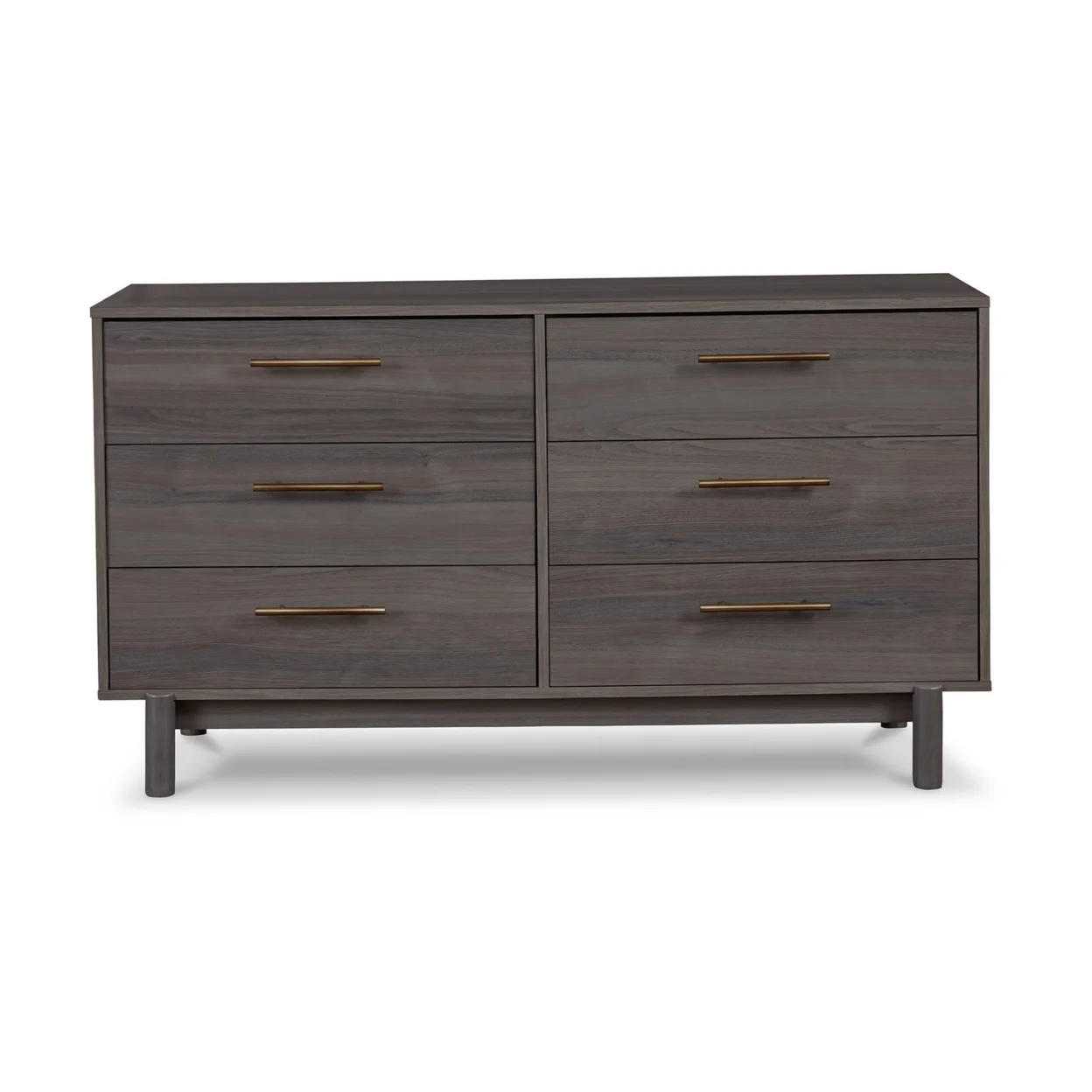 Dien 59 Inch Modern Dresser Gray Wood Frame 6 Drawers Gold Metal Handles- Saltoro Sherpi