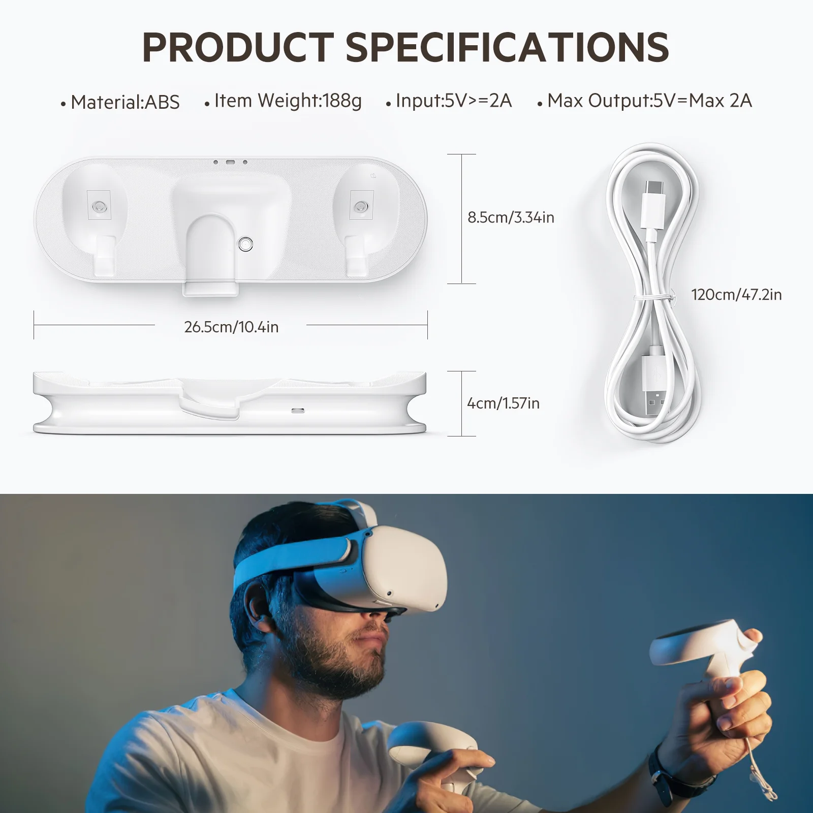 Welltop Charging Dock for Quest 2 with LED Light, Magnetic Charging Station for VR Headset and Touch Controllers
