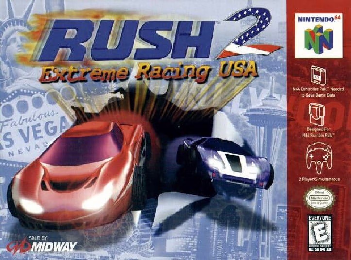 Restored Rush 2: Extreme Racing USA (Nintendo 64, 1998) Car Game (Refurbished)