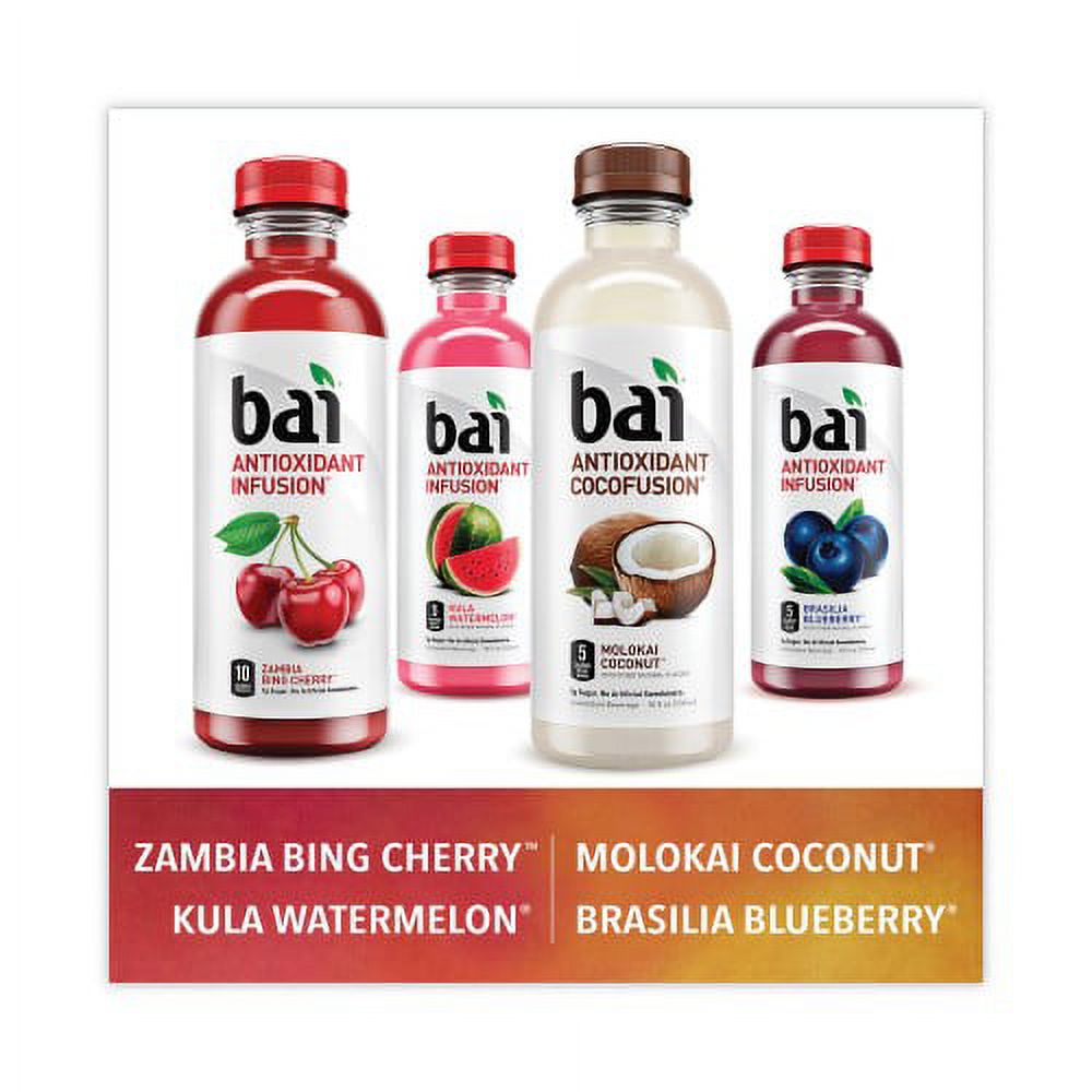 Bai Antioxidant Infused Beverage, Variety Pack, 18 oz Bottle, 15/Carton, Ships in 1-3 Business Days