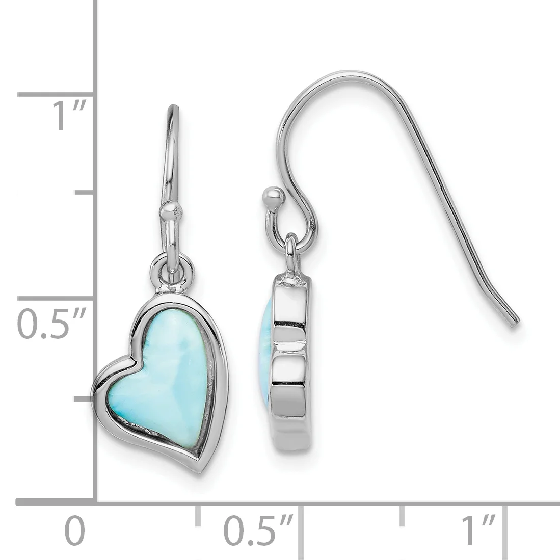 Primal Silver Sterling Silver Rhodium-plated Light Blue Larimar Heart Dangle Earrings