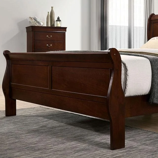 Transitional Cherry Solid Wood King Bedroom Set 6pcs FOA CM7966CH Louis Philippe