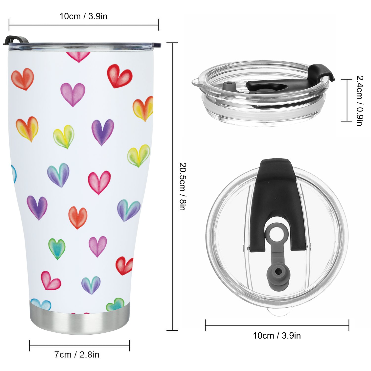 Hidove Stainless Steel Tumbler, Watercolor Hearts Seamless Pattern 30oz Leak Proof & Stainless Steel Bottle for Hot & Cold Drinks - Coffee Travel Mug, Water Metal Canteen, Thermal Cup