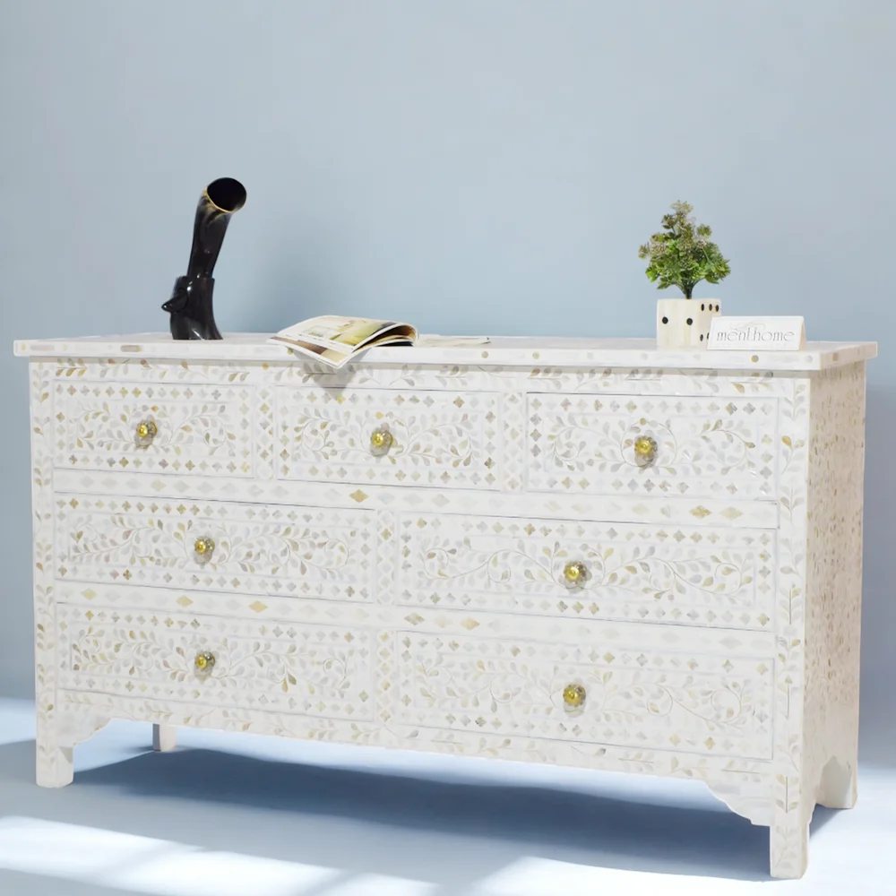 Elegant Seven-drawers Mother of Pearl white Dresser