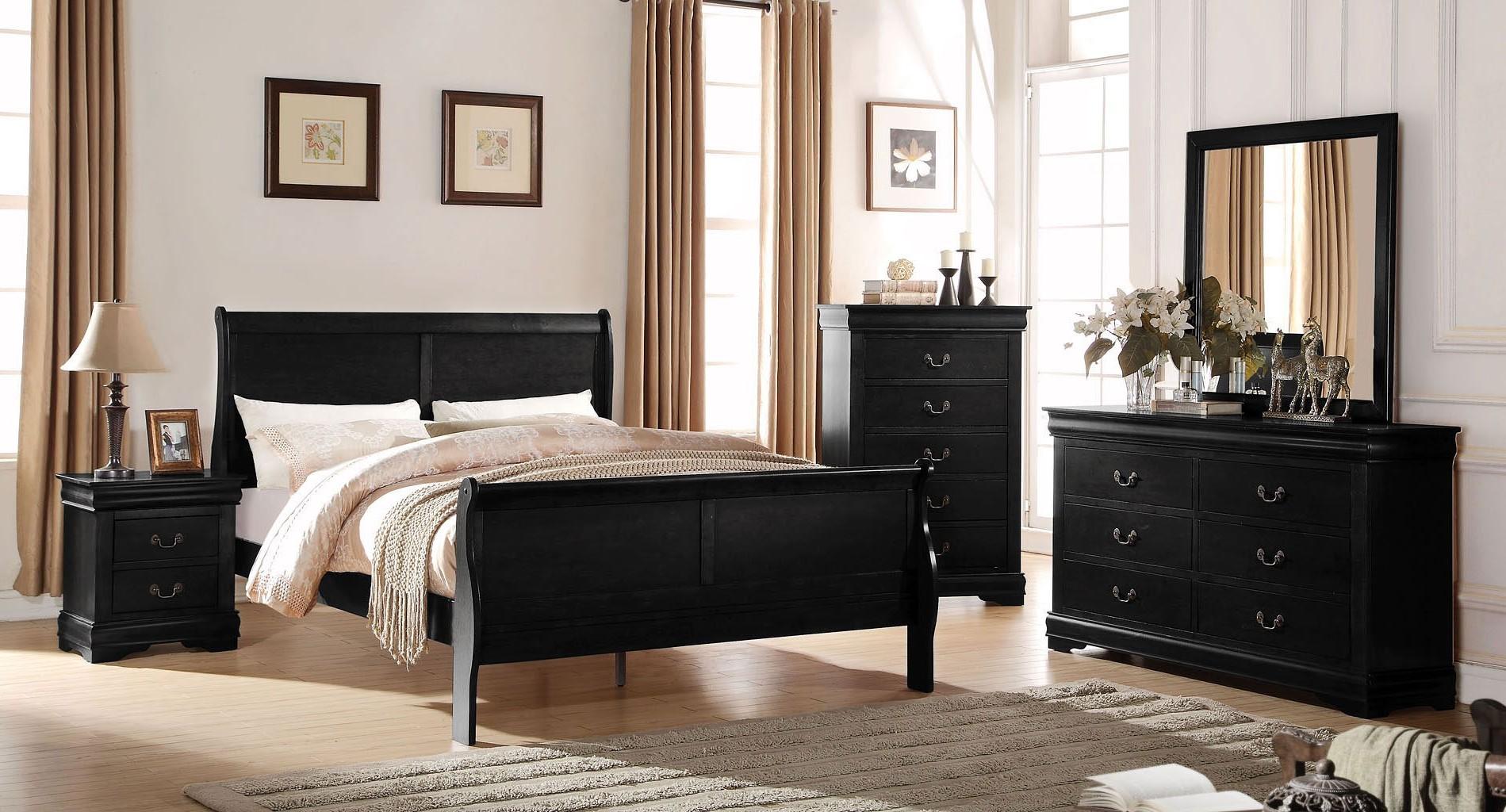 Contemporary Black Queen 5pcs Bedroom Set by Acme Louis Philippe 23730Q-5pcs