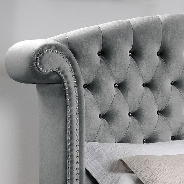 Transitional Gray Solid Wood Queen Bedroom Set 3pcs FOA CM7130GY Zohar