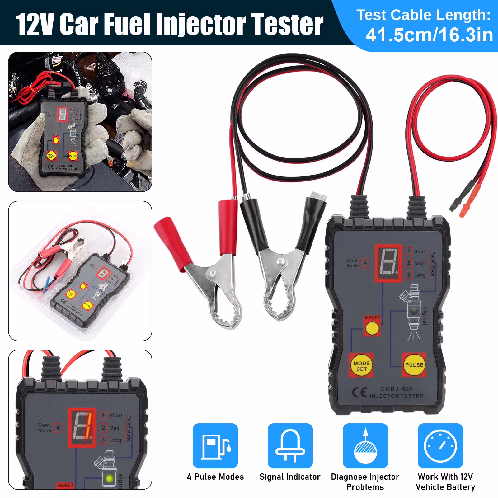 Car Fuel Injector Tester 4 Pulse Modes 12V Car Injector Cleaner Controller Tool