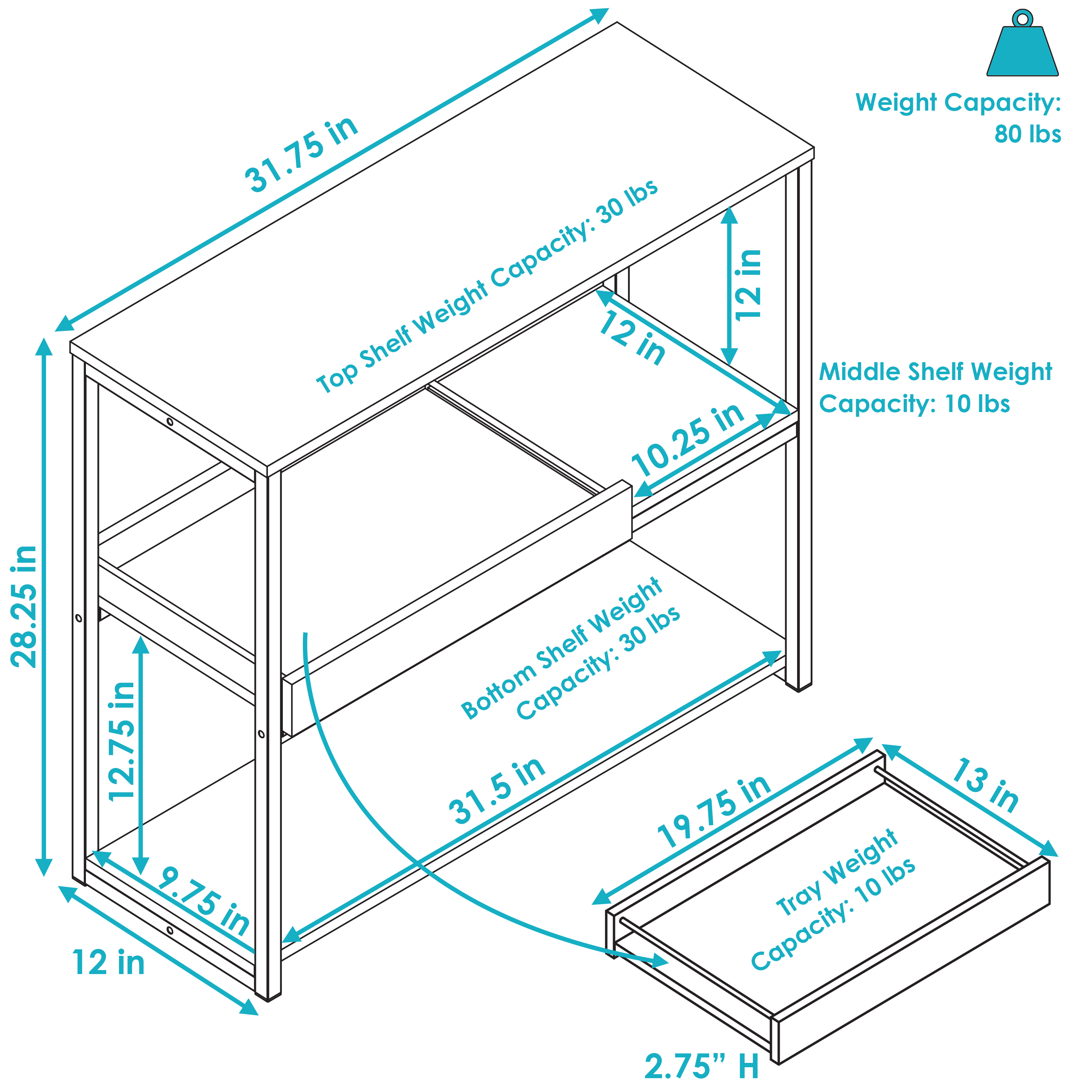 Sunnydaze Industrial Console Table with Serving Tray - 28.25