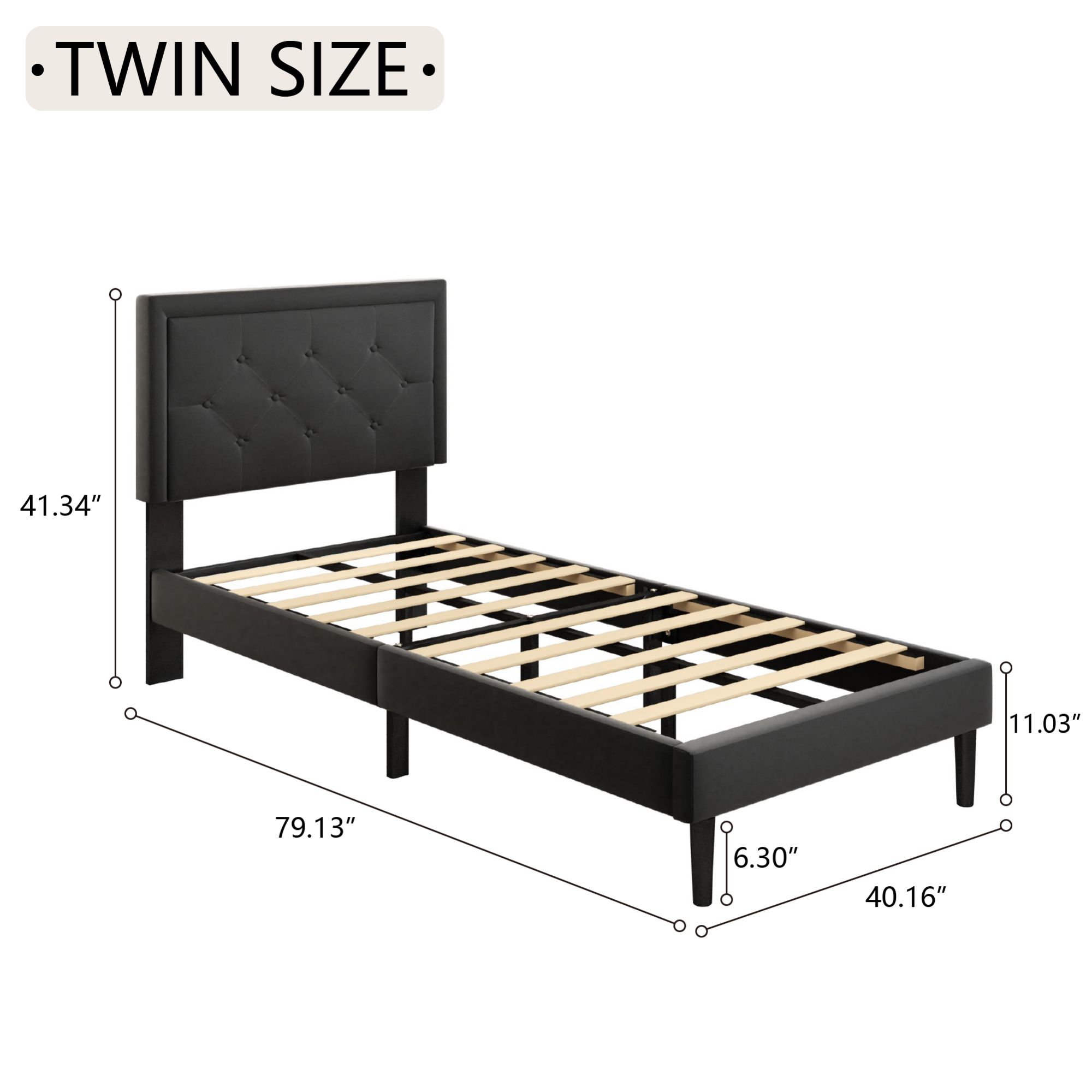 TOBILI Light Blue Wood Frame Twin Platform Bed