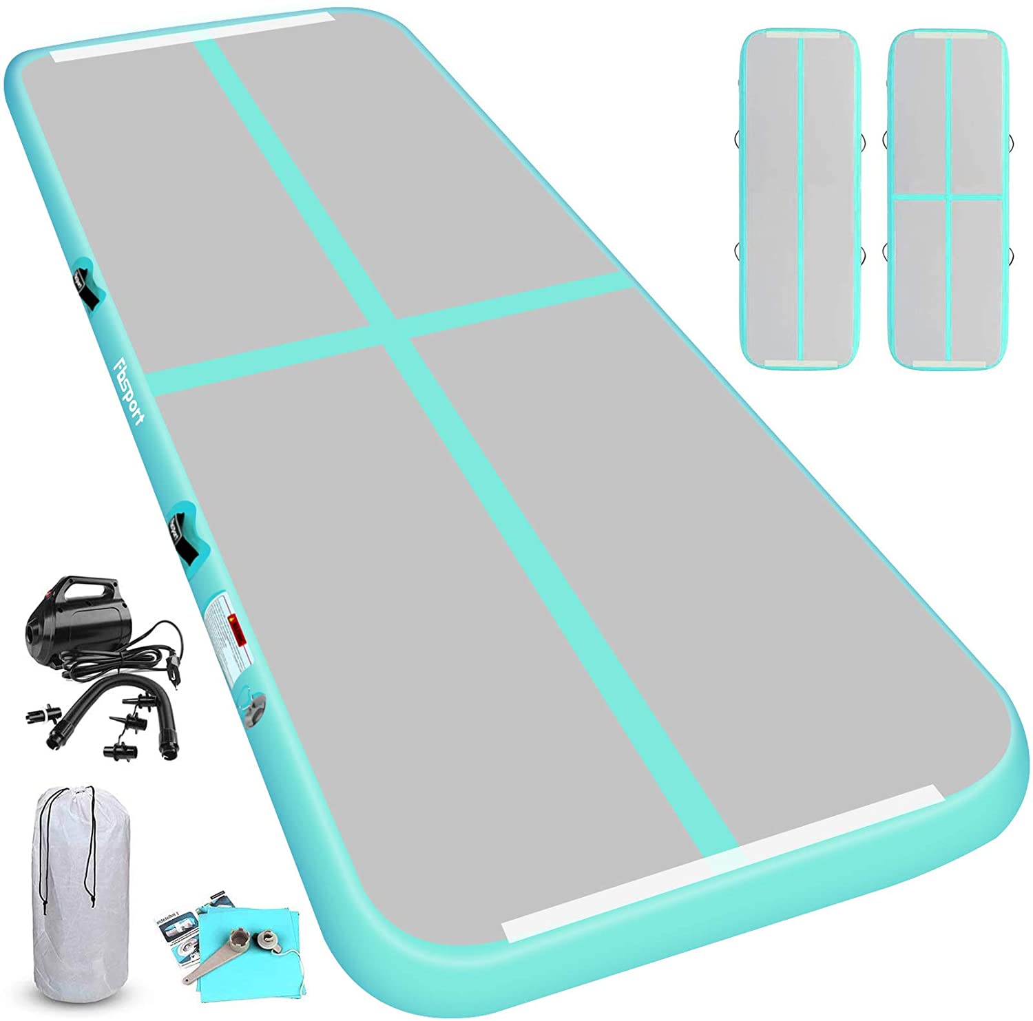 Inflatable Gymnastics Mat, 8 inches Thickness Length Between 10ft to 39ft Air Gymnastics Track Mat, Gym Mats with Electric Air Pump for Training/Cheerleading/Training,Green