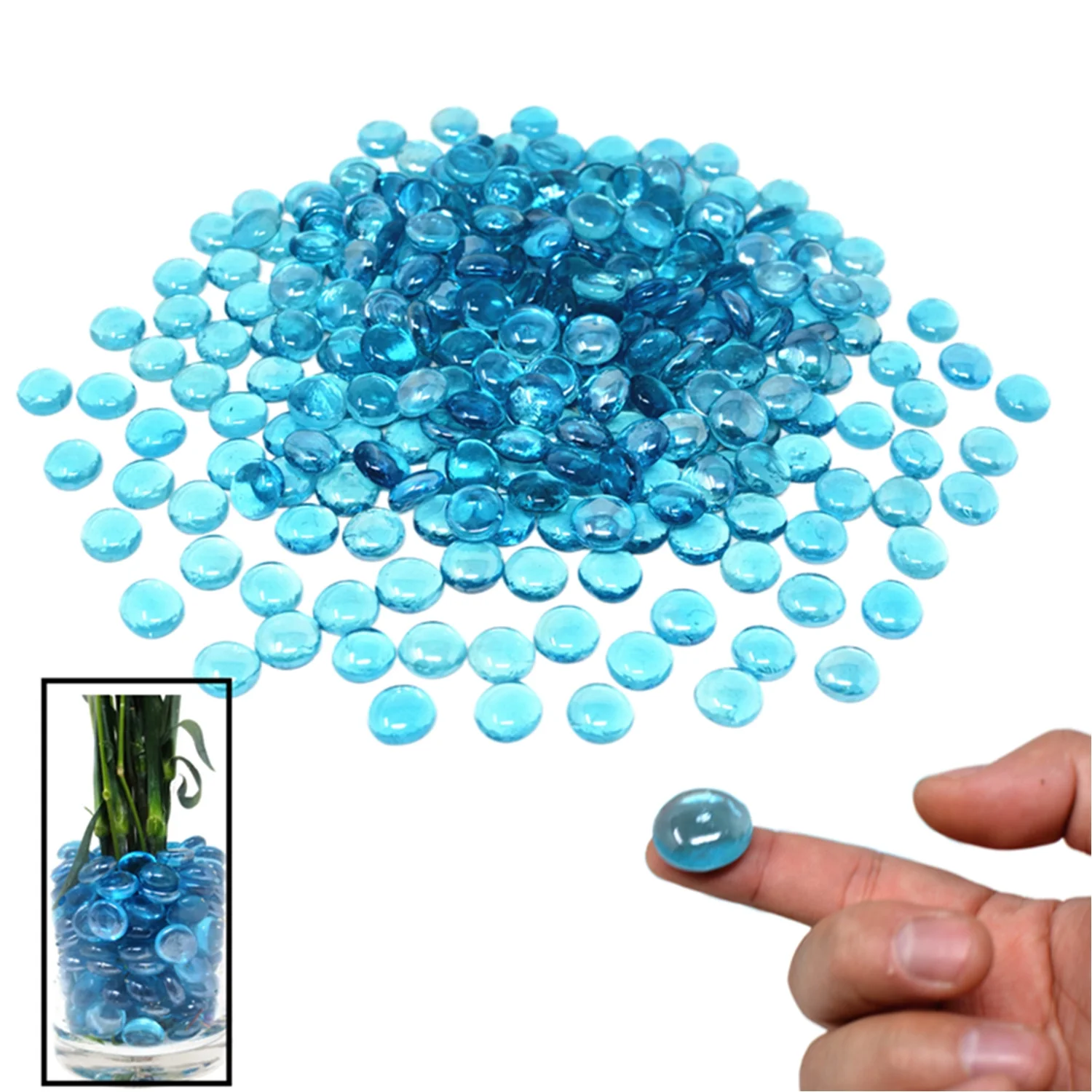 500 Pcs Ocean Blue Glass Gems, Pebbles, Mosaic Tiles, Marbles Vase Filler (5LB)
