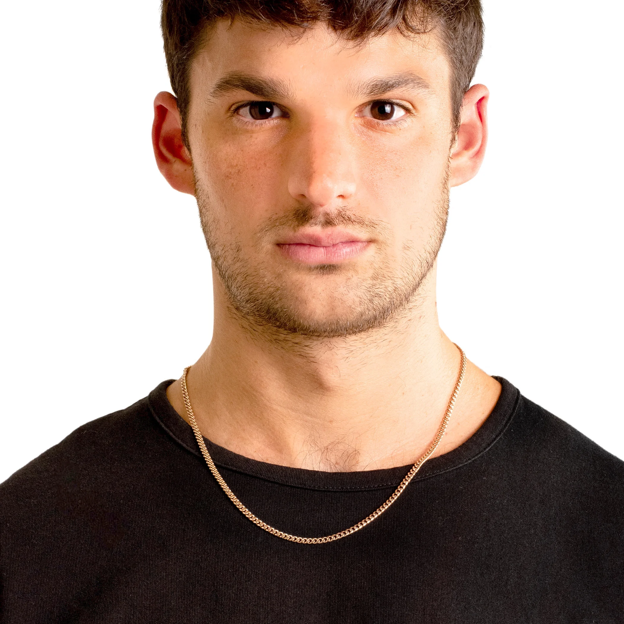 Coastal Jewelry Men's Rose Gold Plated Stainless Steel Rounded Curb Chain Necklace (3.5mm) - 22