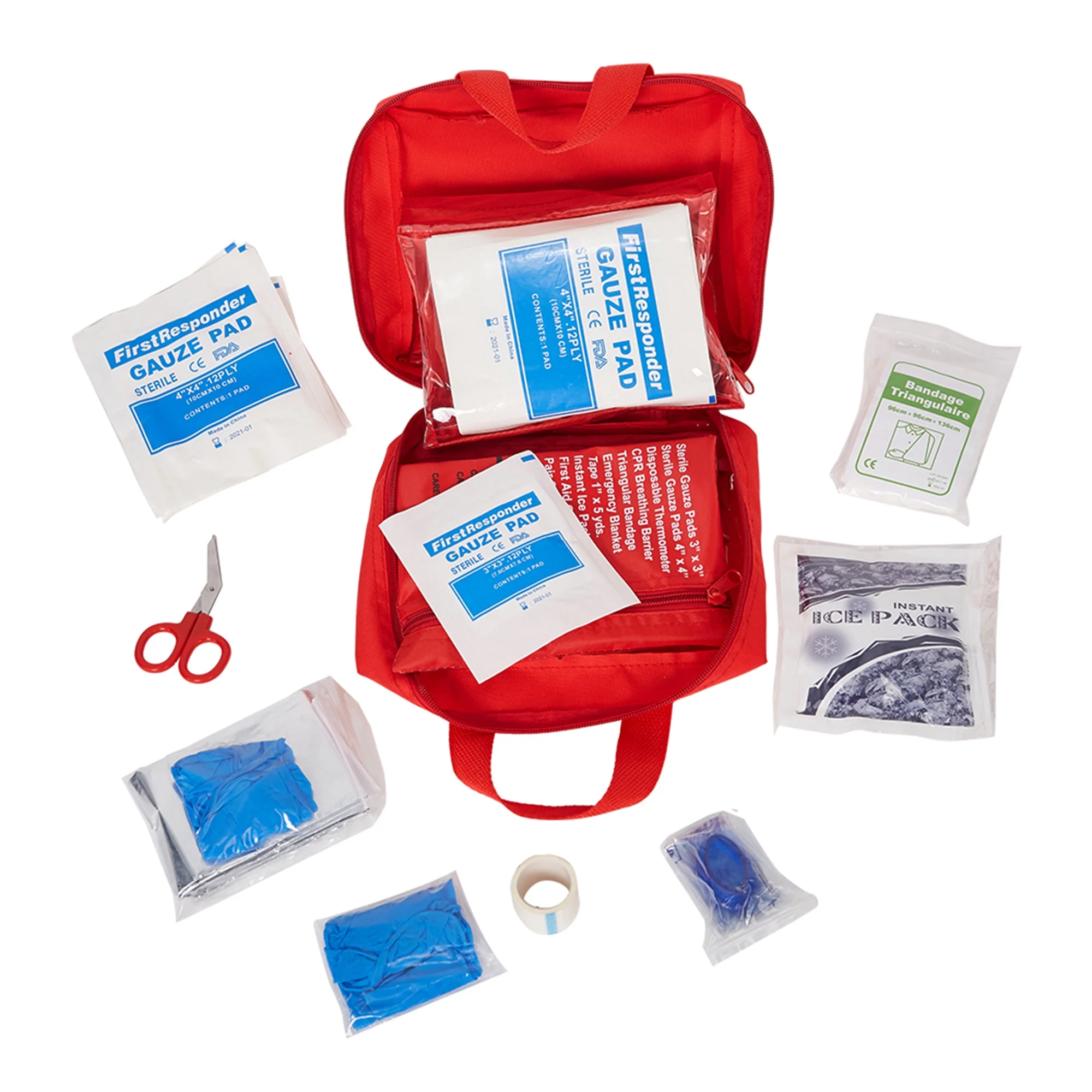 5 Pack Compact First Aid Kit Medical Emergency Bag fully stocked with essential supplies for Camping, Hiking, Travel, Office, Sports